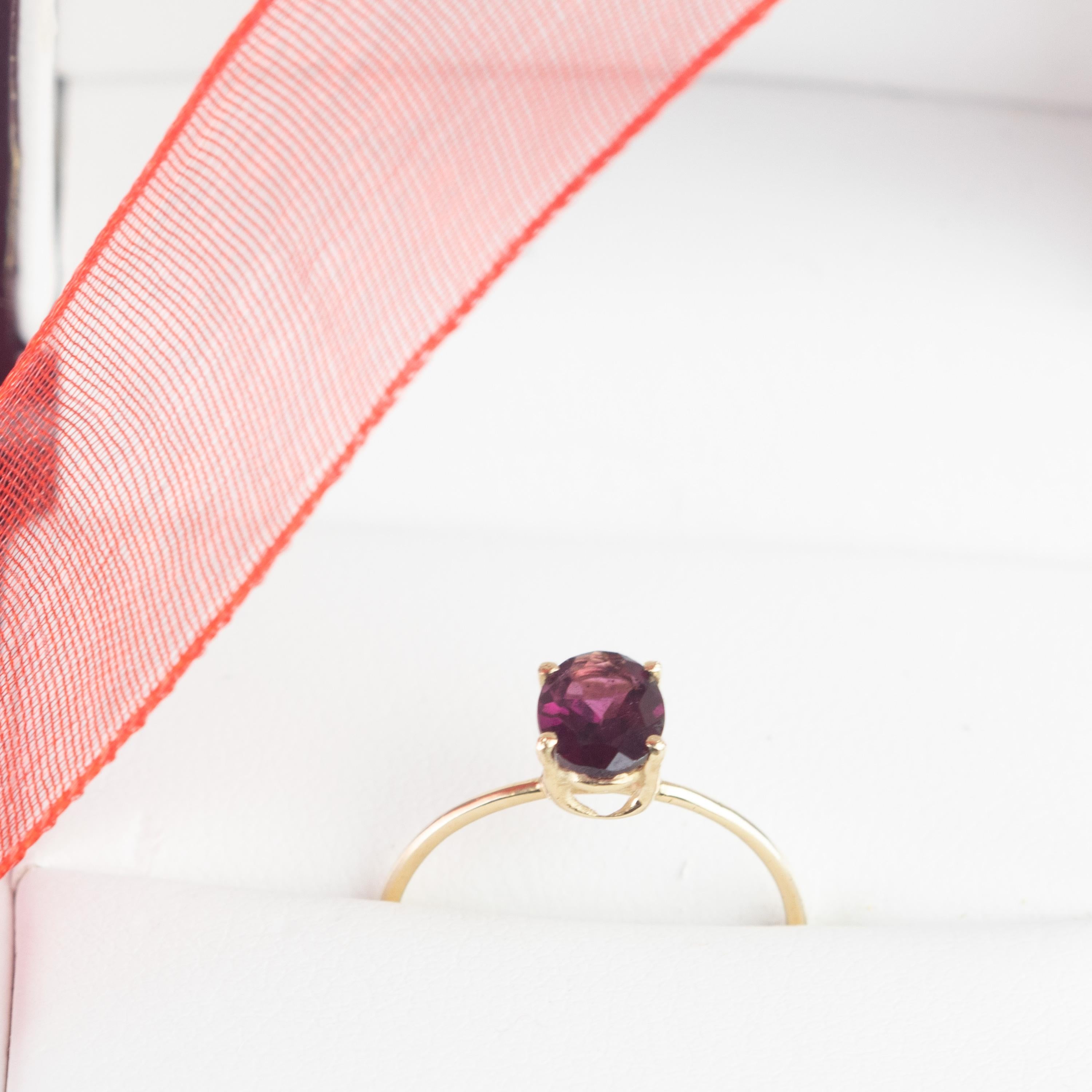 Intini Jewels Bague cocktail en or jaune 14 carats et rhodolite violette Viola, faite à la main en vente 3