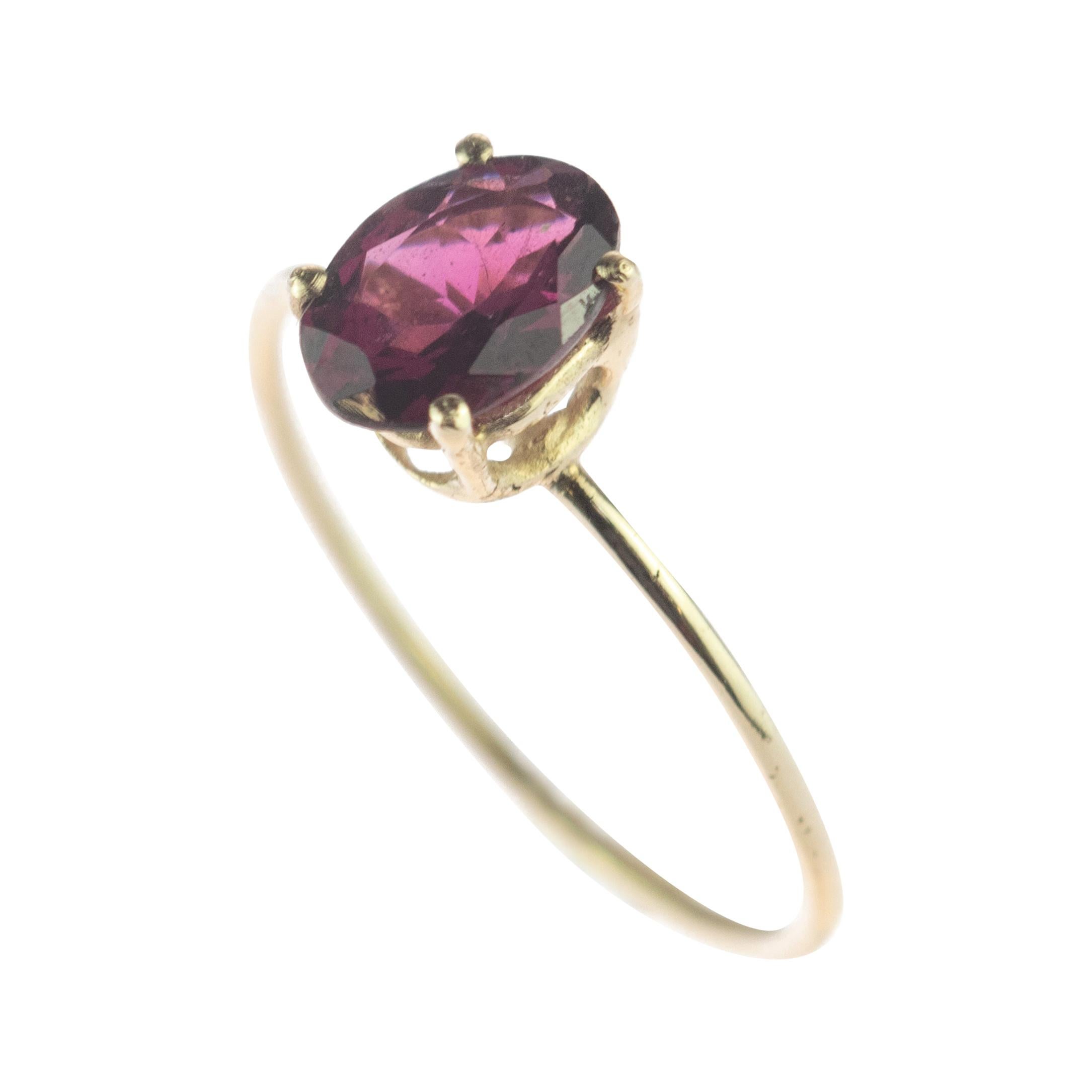 Intini Jewels Bague cocktail en or jaune 14 carats et rhodolite violette Viola, faite à la main