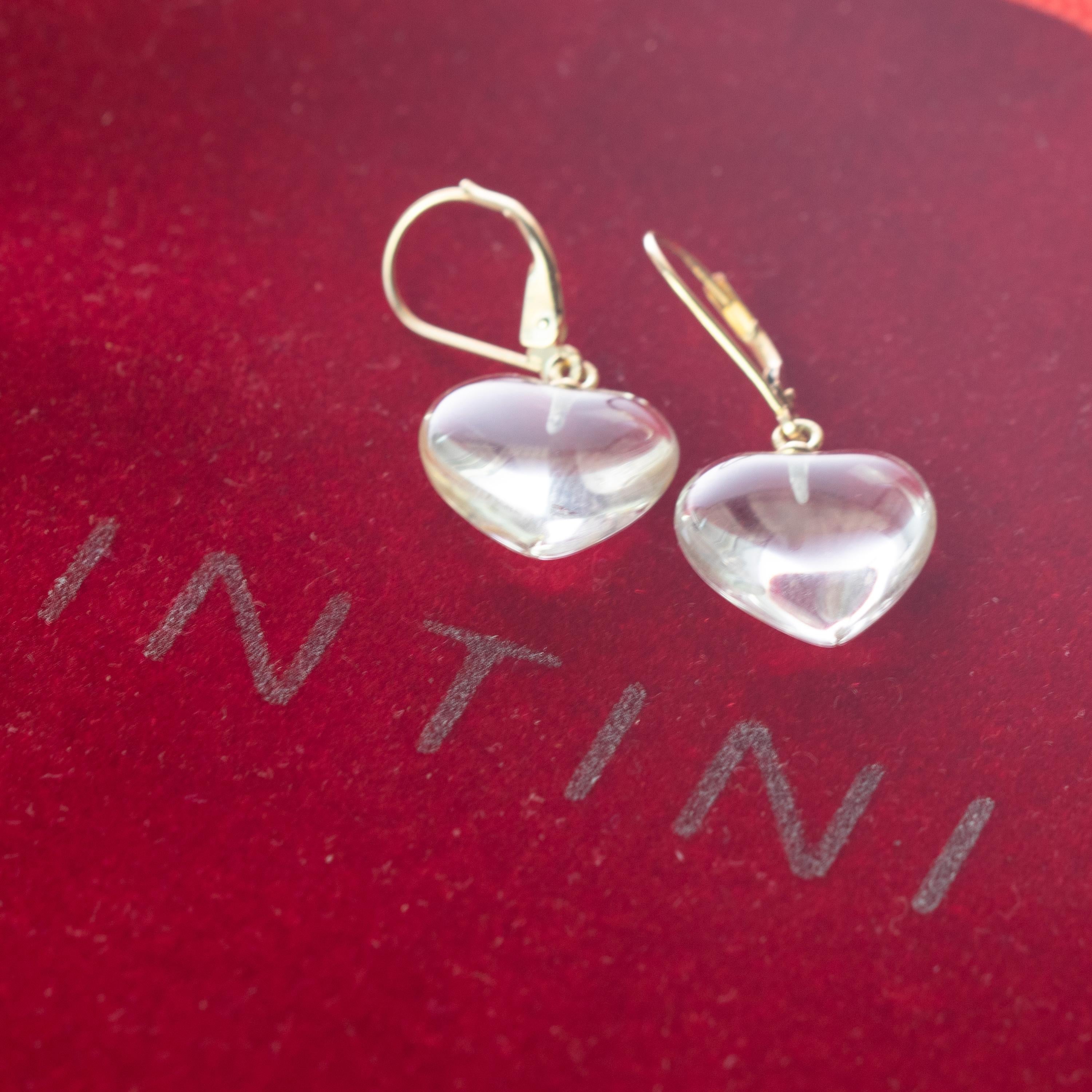 Intini Jewels Pendientes Boho Corazón de Cristal de Roca de Oro de 18 Kilates con Gota de Amor en Nuevo estado para la venta en Milano, IT