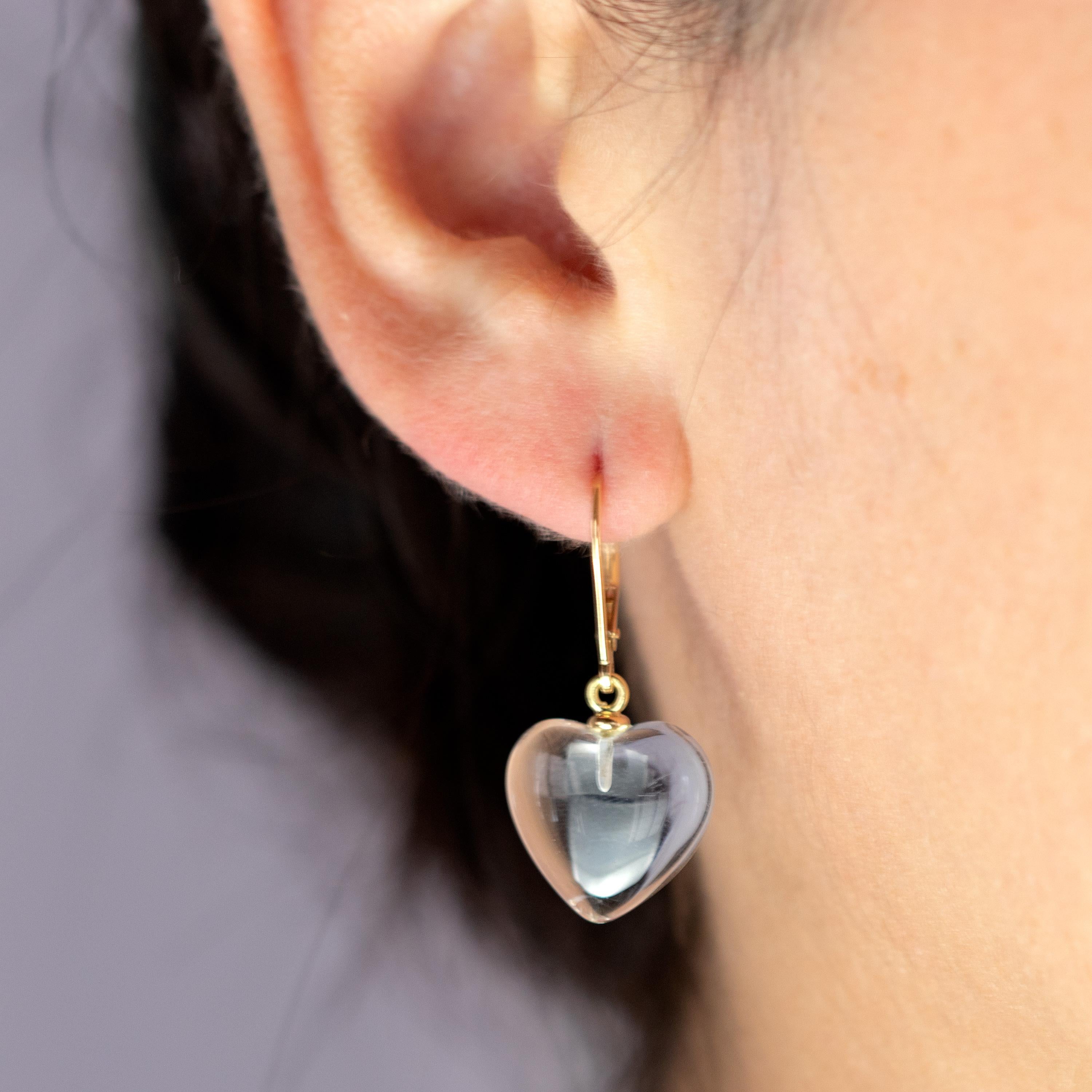 Intini Jewels Pendientes Boho Corazón de Cristal de Roca de Oro de 18 Kilates con Gota de Amor Romántico en venta