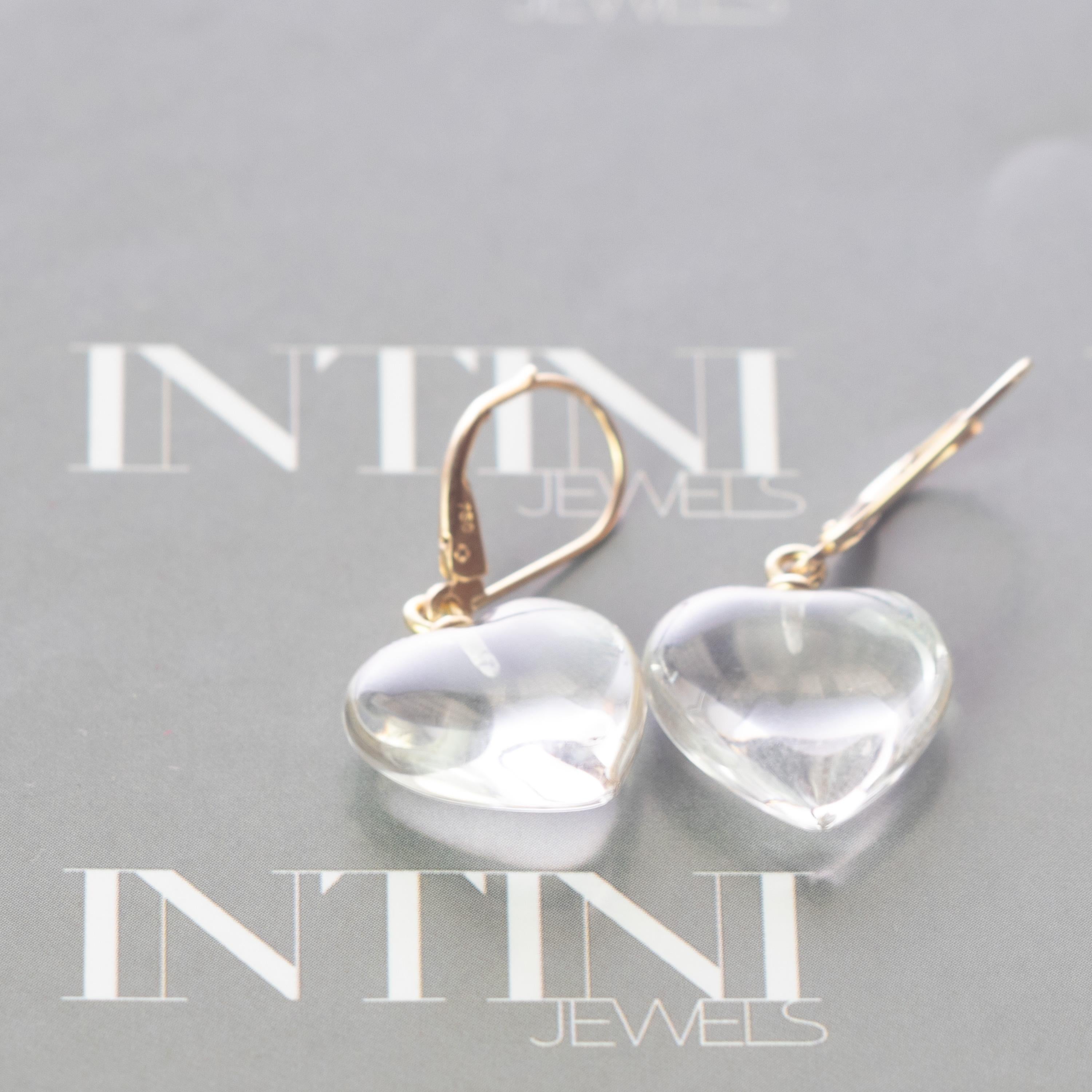 De las mujeres Intini Jewels Pendientes Boho Corazón de Cristal de Roca de Oro de 18 Kilates con Gota de Amor en venta