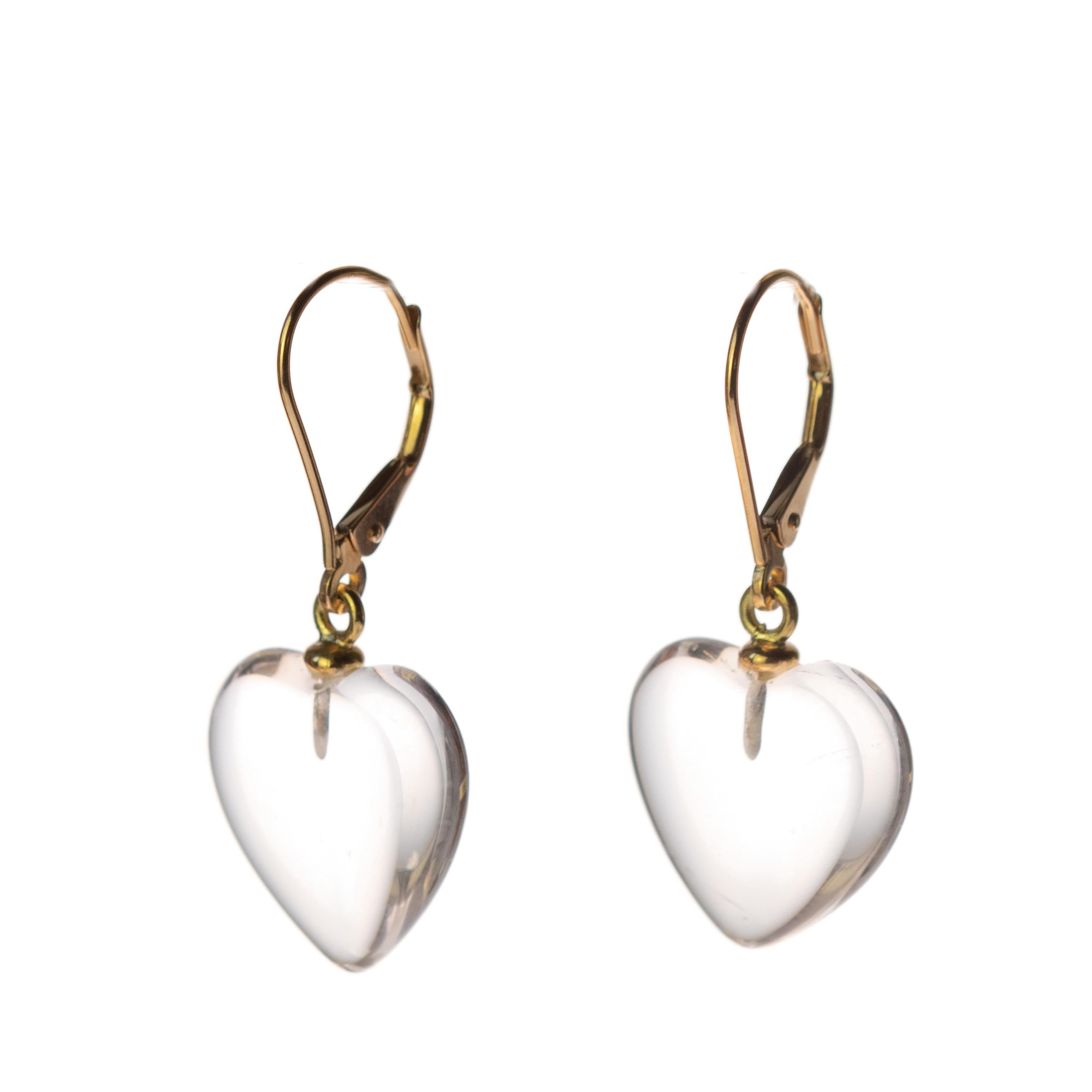 Intini Jewels Pendientes Boho Corazón de Cristal de Roca de Oro de 18 Kilates con Gota de Amor en venta 2