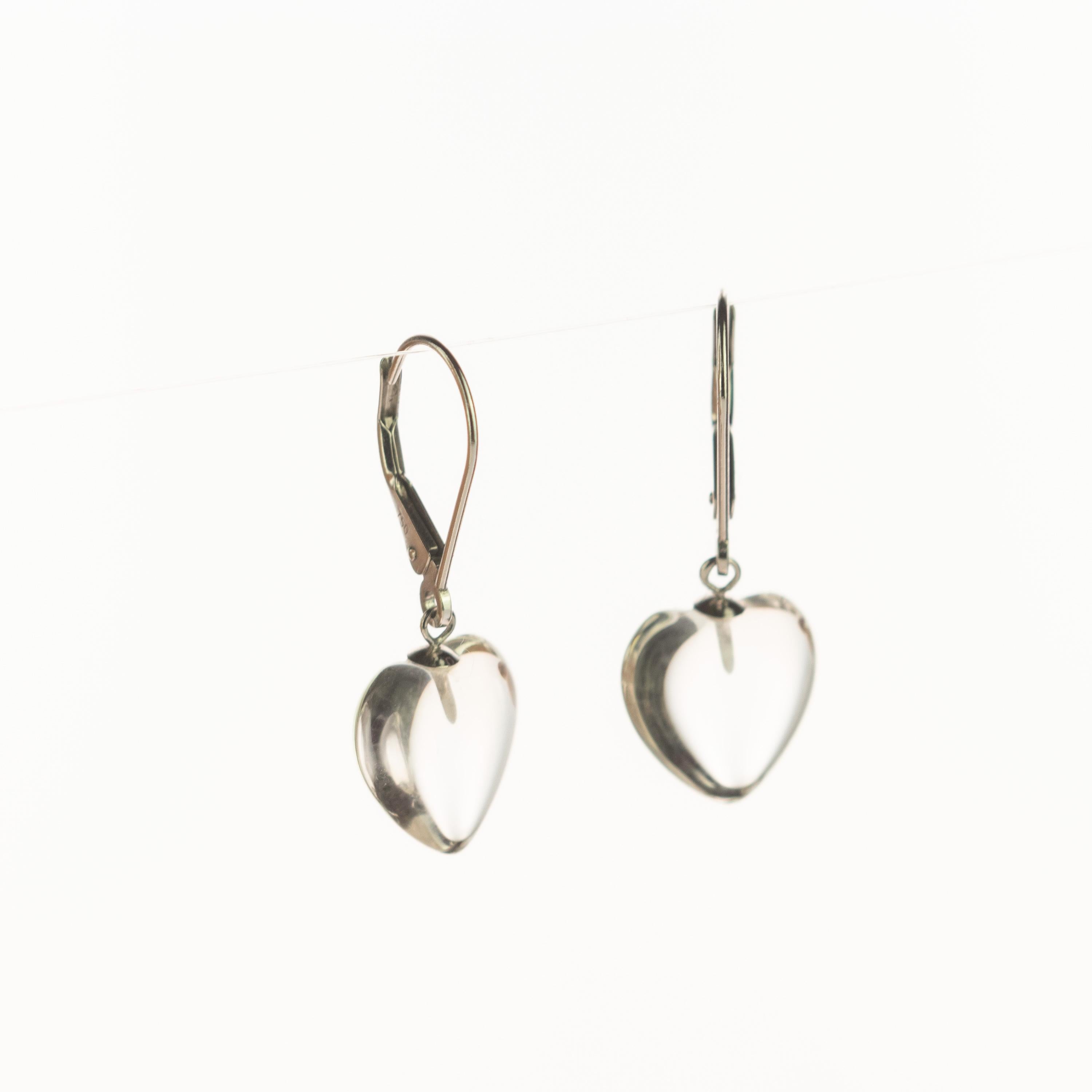 Intini Jewels Boucles d'oreilles à levier style Boho en or 18 carats avec cœur en cristal de roche et pendentifs en forme de cœur Neuf - En vente à Milano, IT