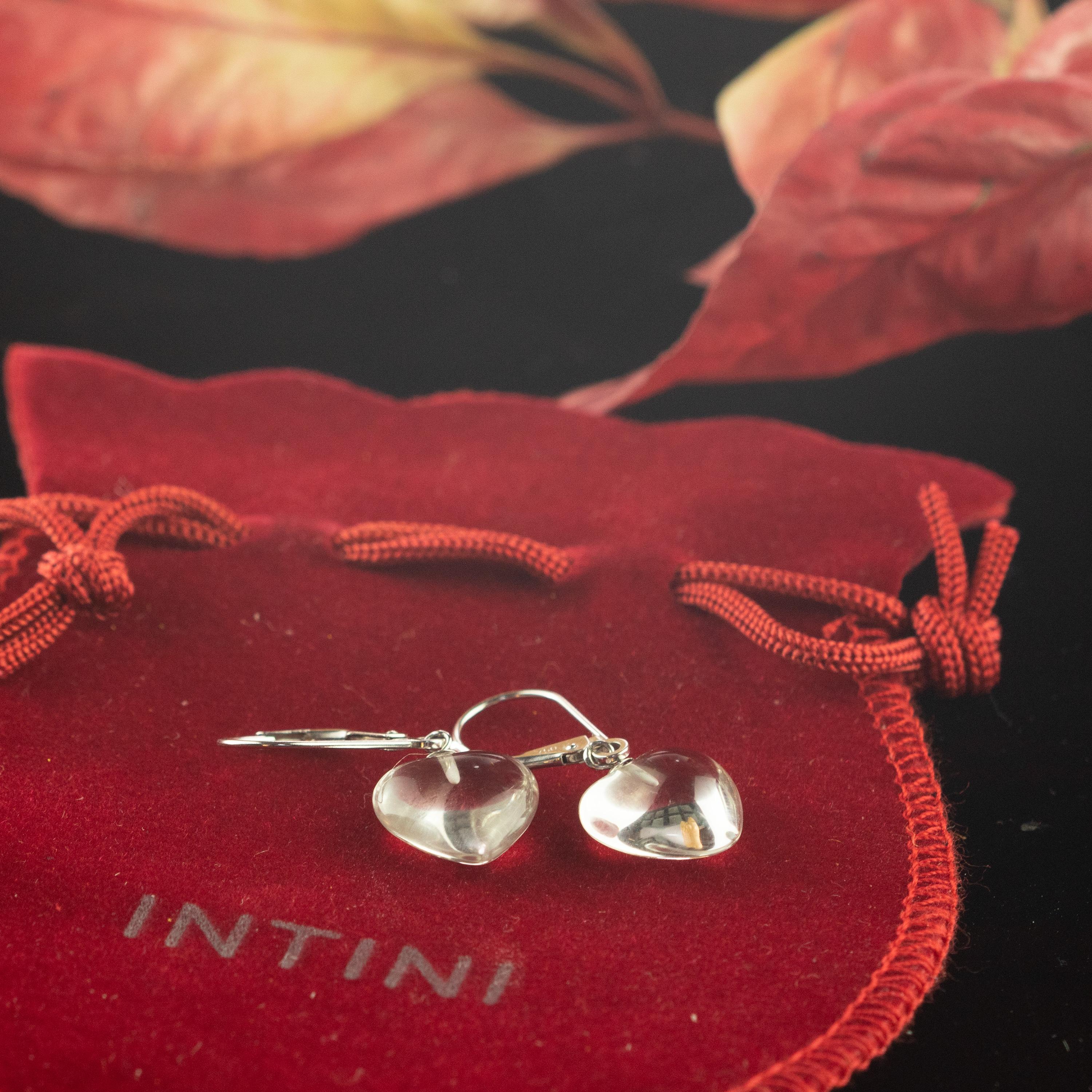 Intini Jewels Boucles d'oreilles à levier style Boho en or 18 carats avec cœur en cristal de roche et pendentifs en forme de cœur Pour femmes en vente