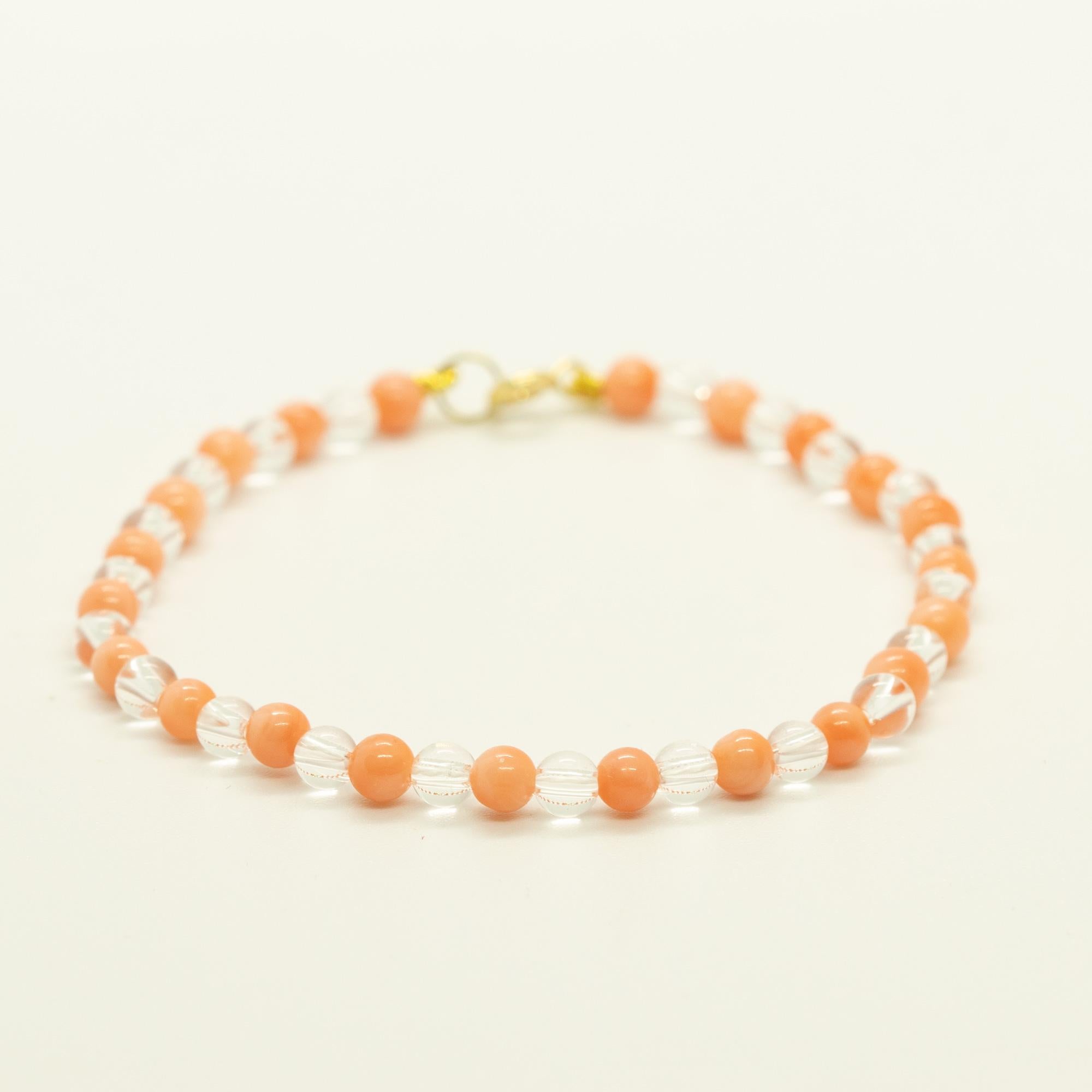 Intini Juwelen Bergkristall Rosa Koralle Boho Chic Deco Gold Weiß Quarz-Armband (Art nouveau) im Angebot