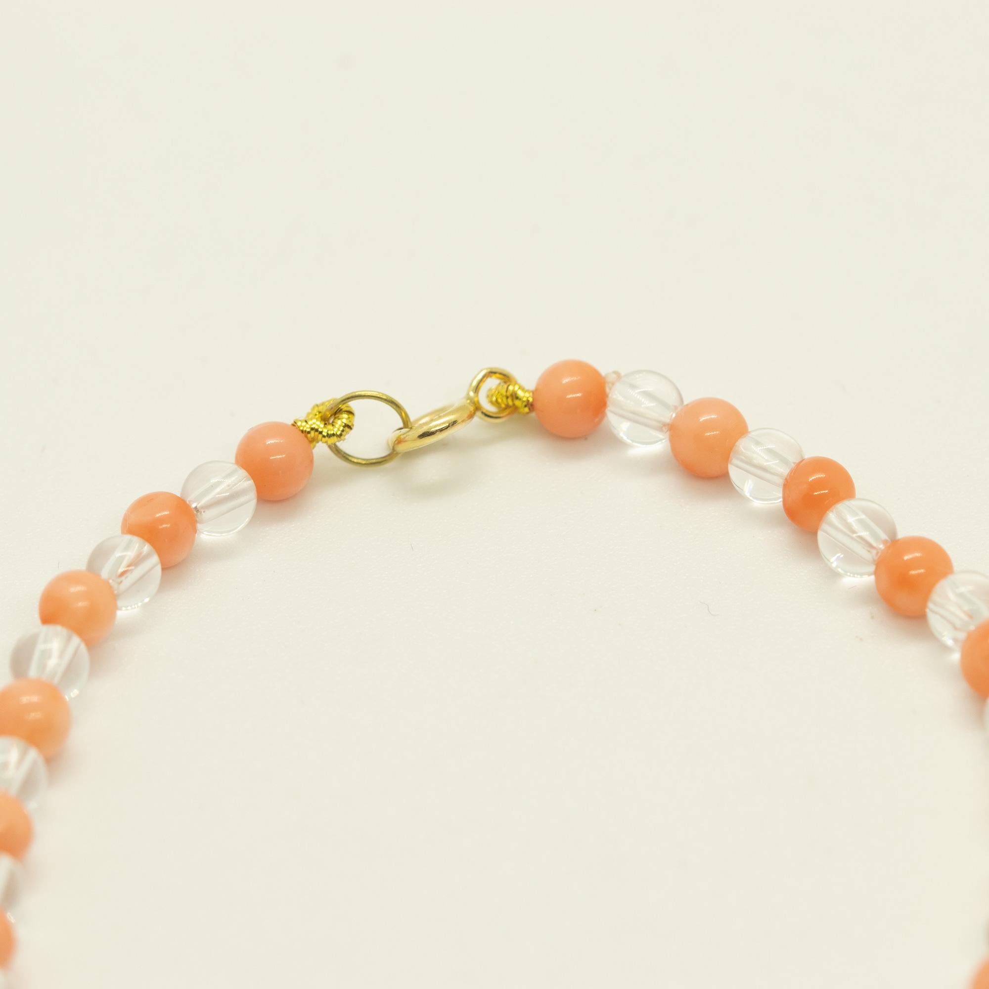 Intini Juwelen Bergkristall Rosa Koralle Boho Chic Deco Gold Weiß Quarz-Armband im Zustand „Neu“ im Angebot in Milano, IT