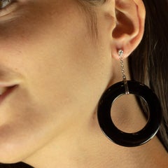 Round Diamond Stud Black Agate Donut 18 Karat Gold Drop Earrings