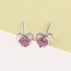 Intini Jewels Ruby 18 Karat White Gold Round Stud Cocktail Handmade Earrings