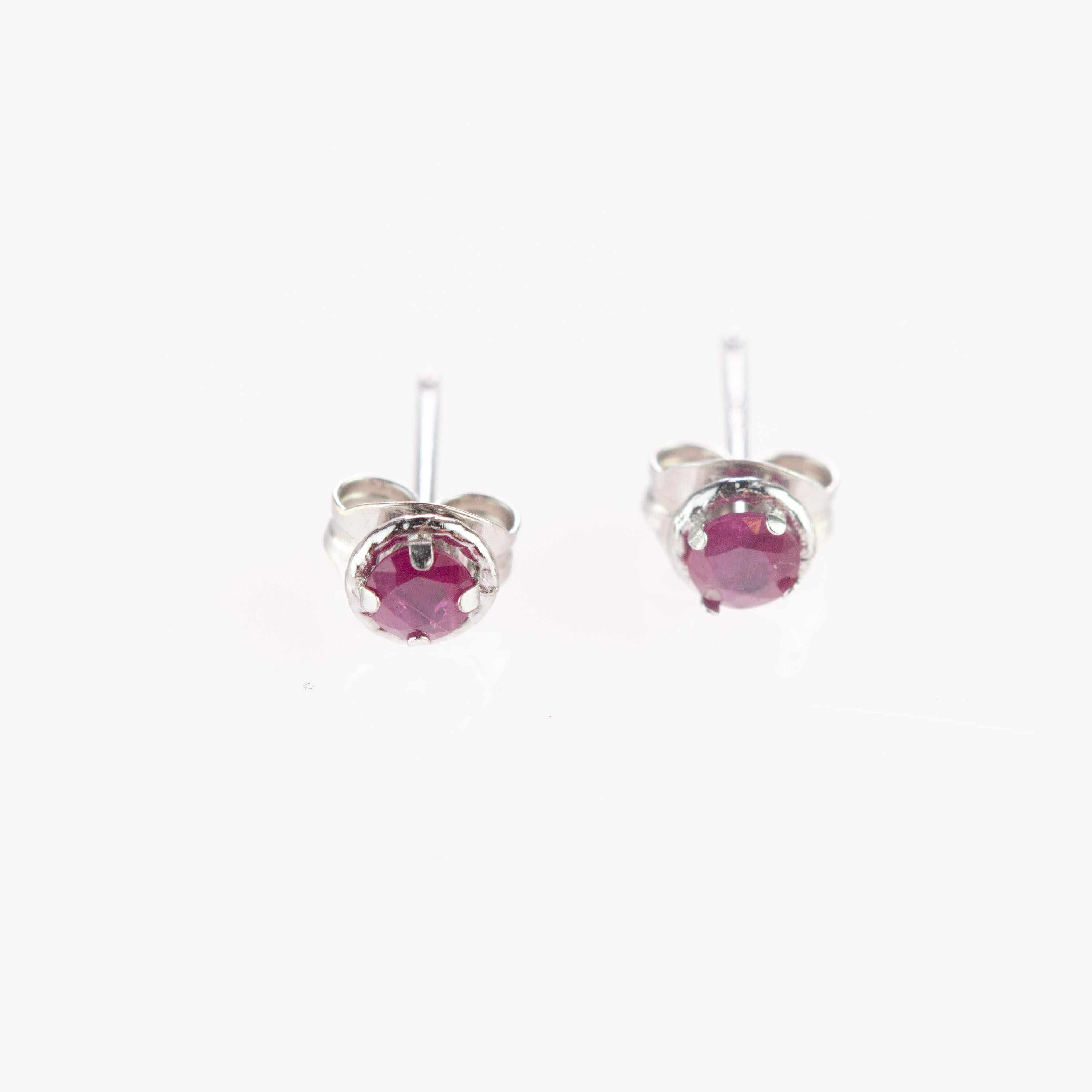 Artist Intini Jewels Ruby 18 Karat White Gold Round Stud Cocktail Handmade Earrings For Sale