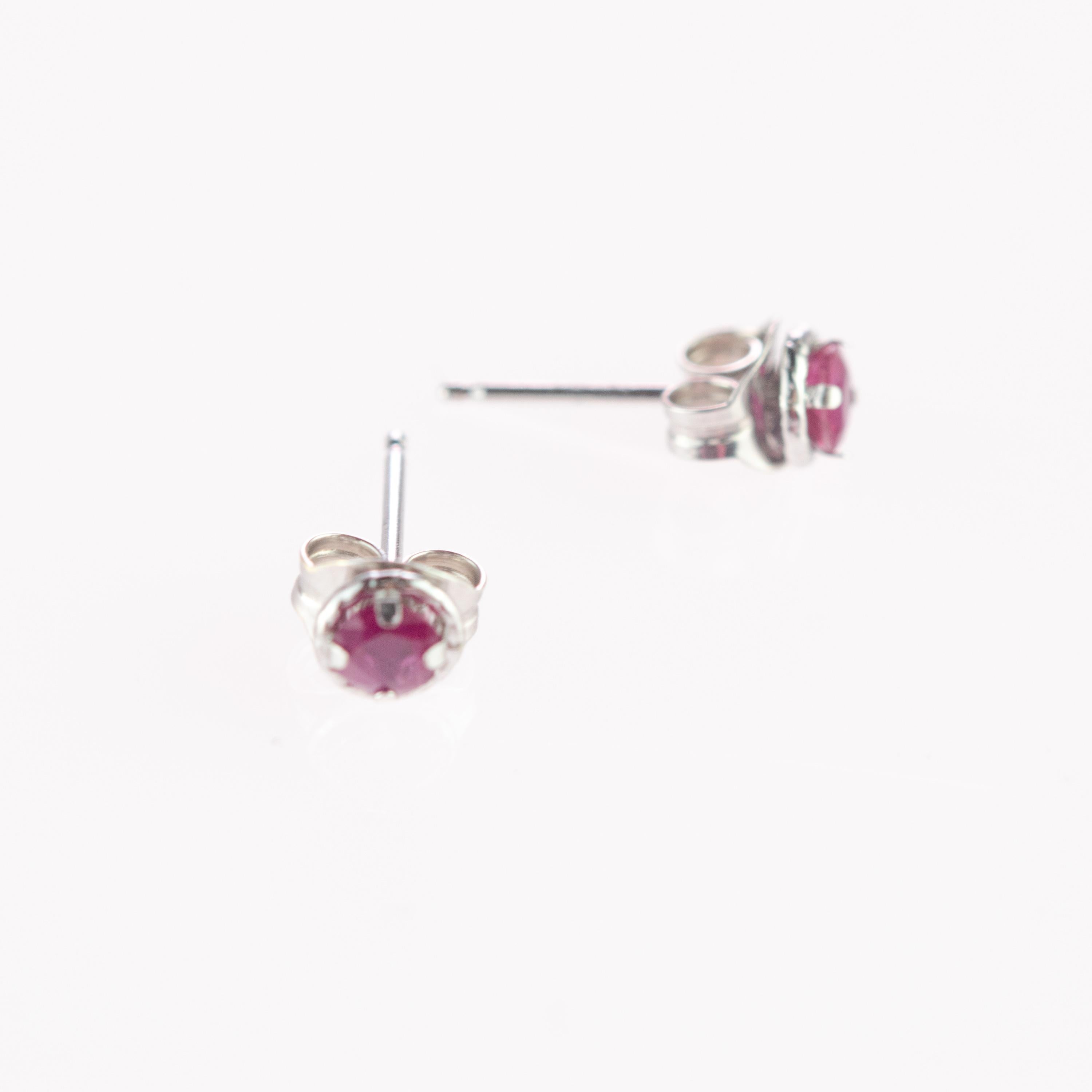 Round Cut Intini Jewels Ruby 18 Karat White Gold Round Stud Cocktail Handmade Earrings For Sale