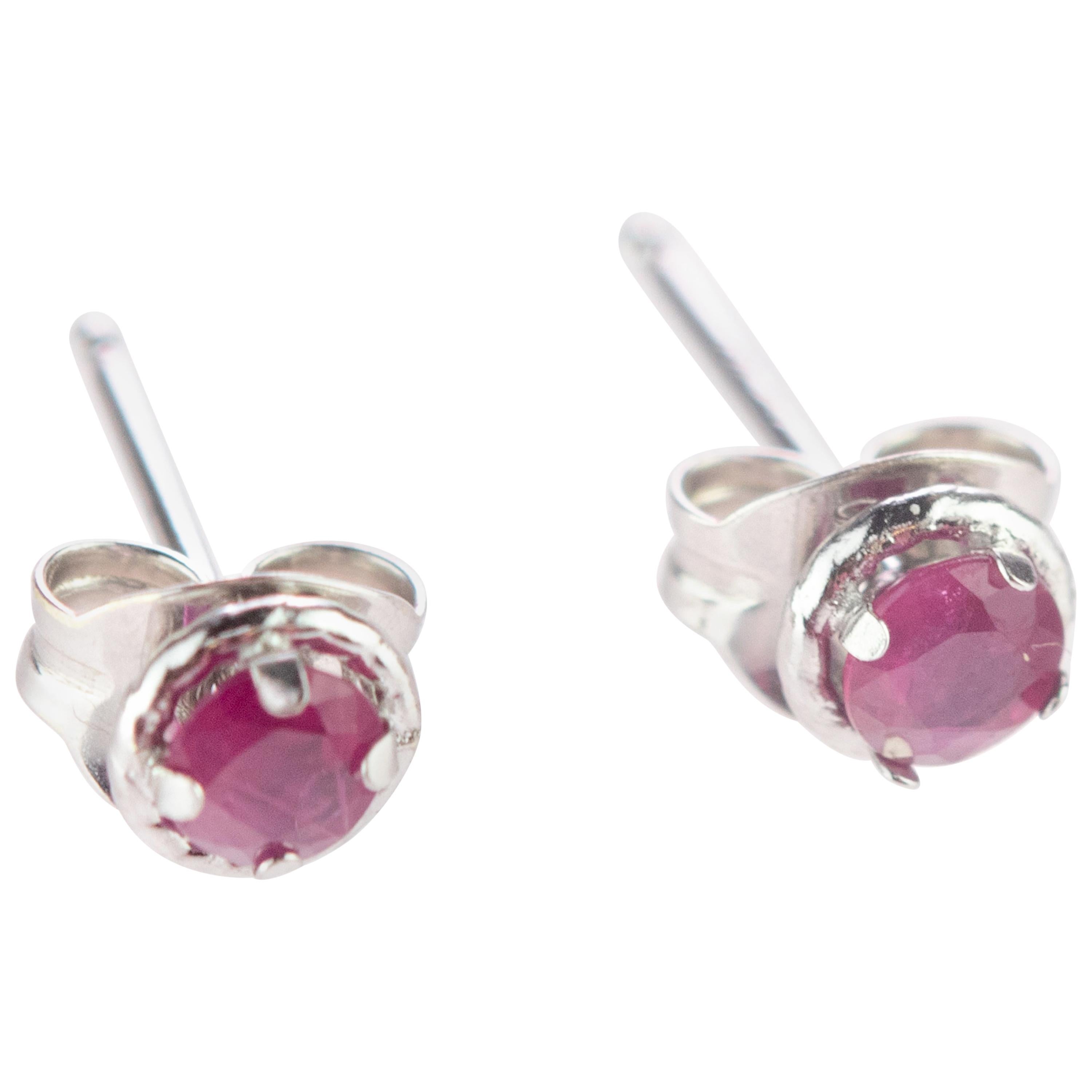 Intini Jewels Ruby 18 Karat White Gold Round Stud Cocktail Handmade Earrings For Sale