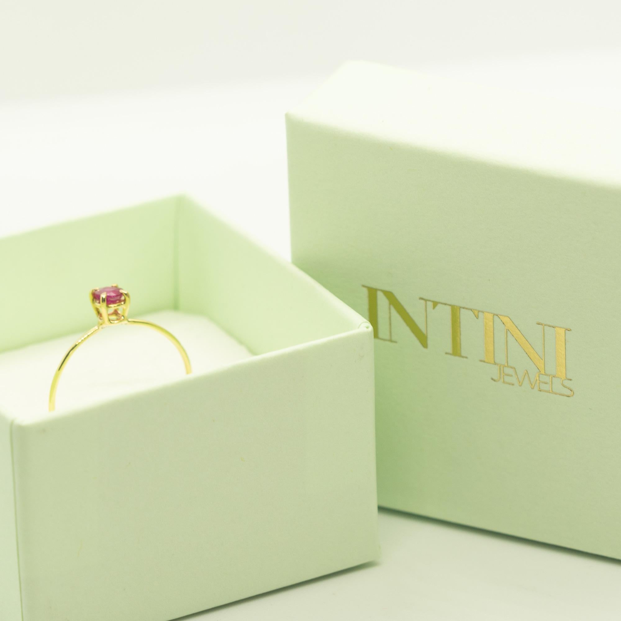 Intini Jewels Ruby 9 Karat Yellow Gold Band Handmade Boho Modern Ring For Sale 4