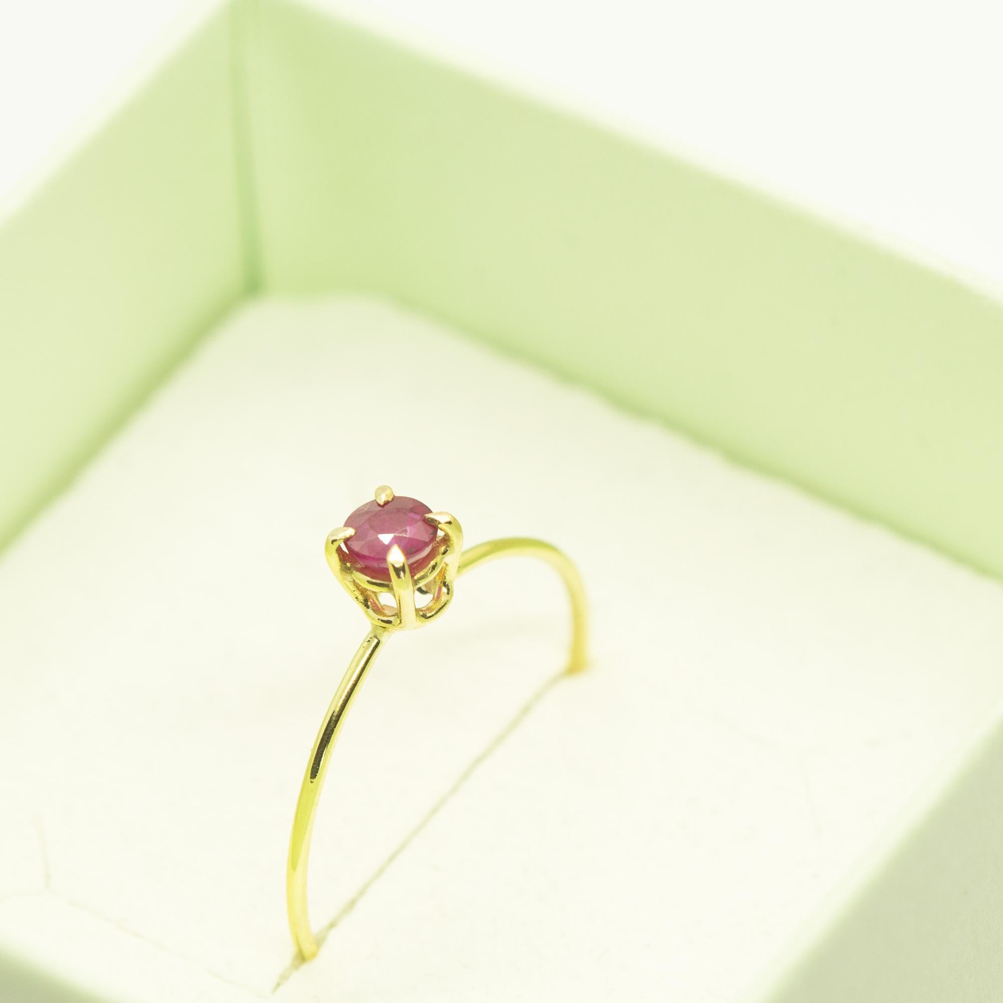 Intini Jewels Ruby 9 Karat Yellow Gold Band Handmade Boho Modern Ring For Sale 5