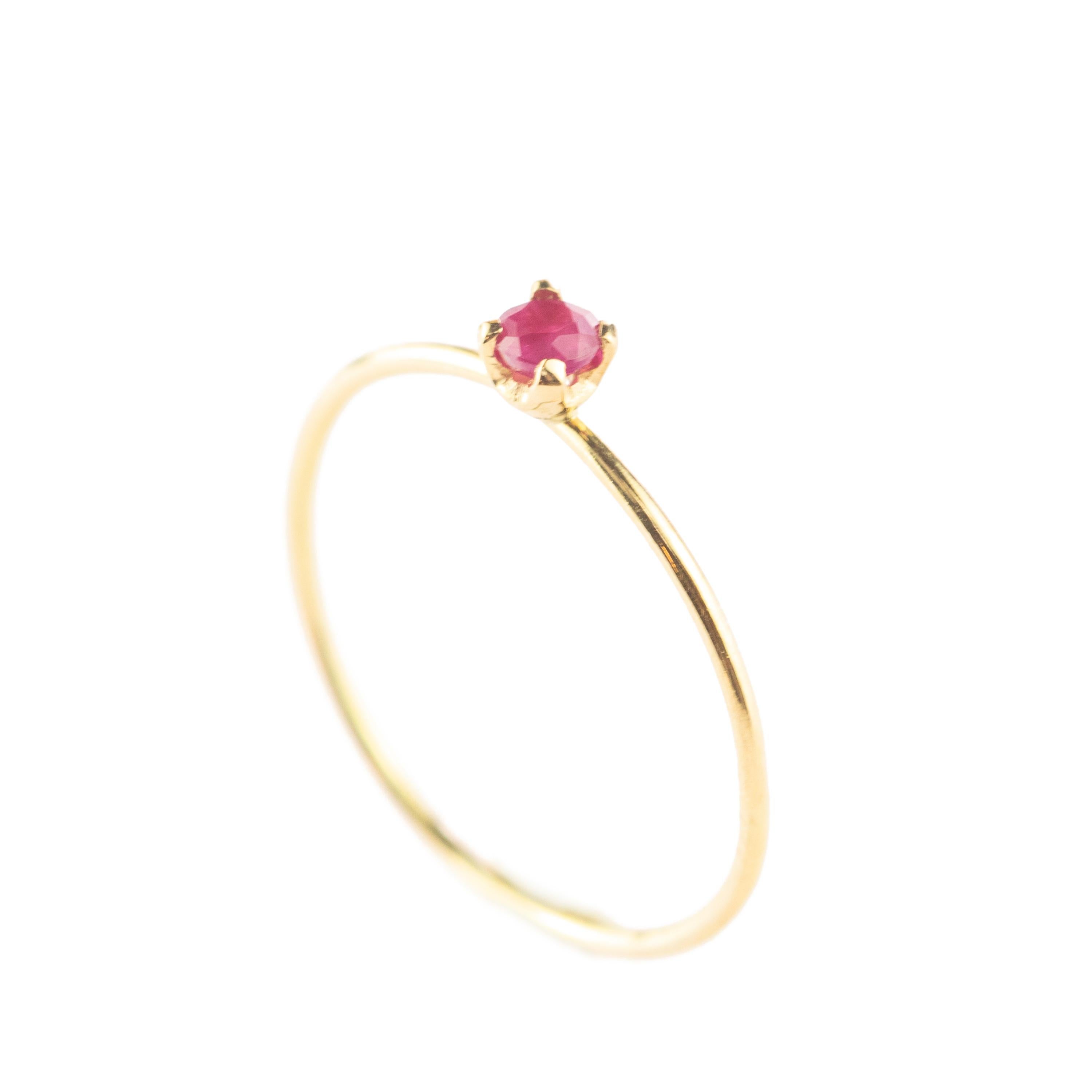 Intini Jewels Ruby 9 Karat Yellow Gold Band Handmade Boho Modern Ring For Sale 2