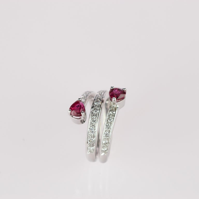 Intini Jewels Ruby Diamond 18 Karat White Gold Spiral Contrarie Ring For Sale 1
