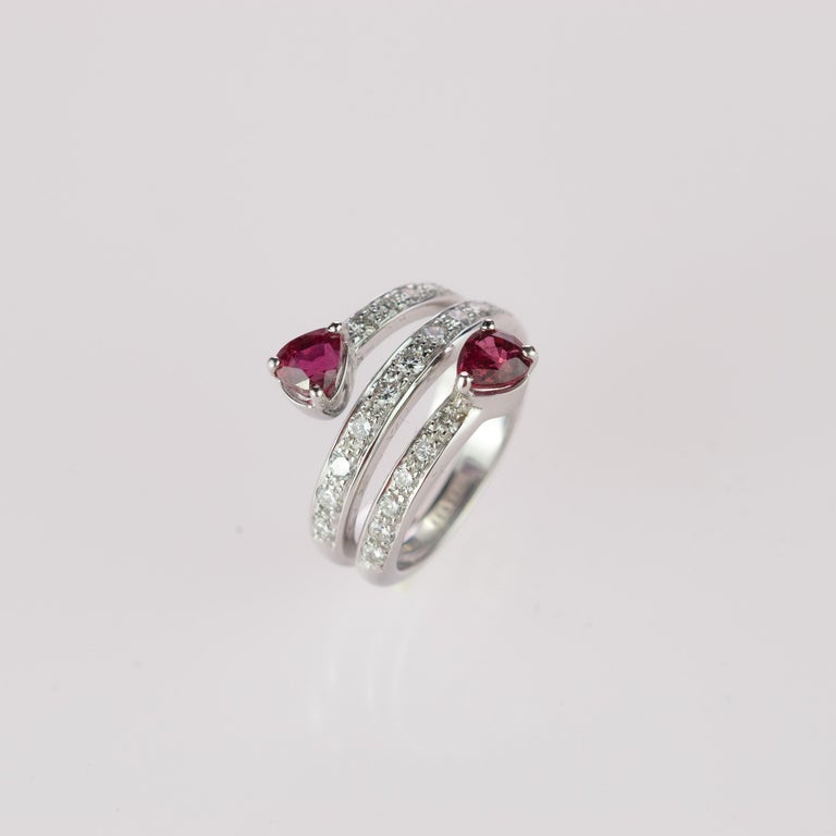 Intini Jewels Ruby Diamond 18 Karat White Gold Spiral Contrarie Ring For Sale 3