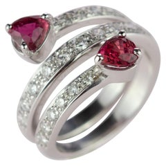 Intini Jewels Ruby Diamond 18 Karat White Gold Spiral Contrarie Ring