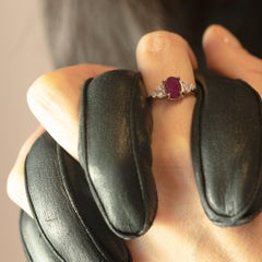 Intini Jewels Ruby Oval Diamonds 18 Karat White Gold Romantic Love Victoria Ring