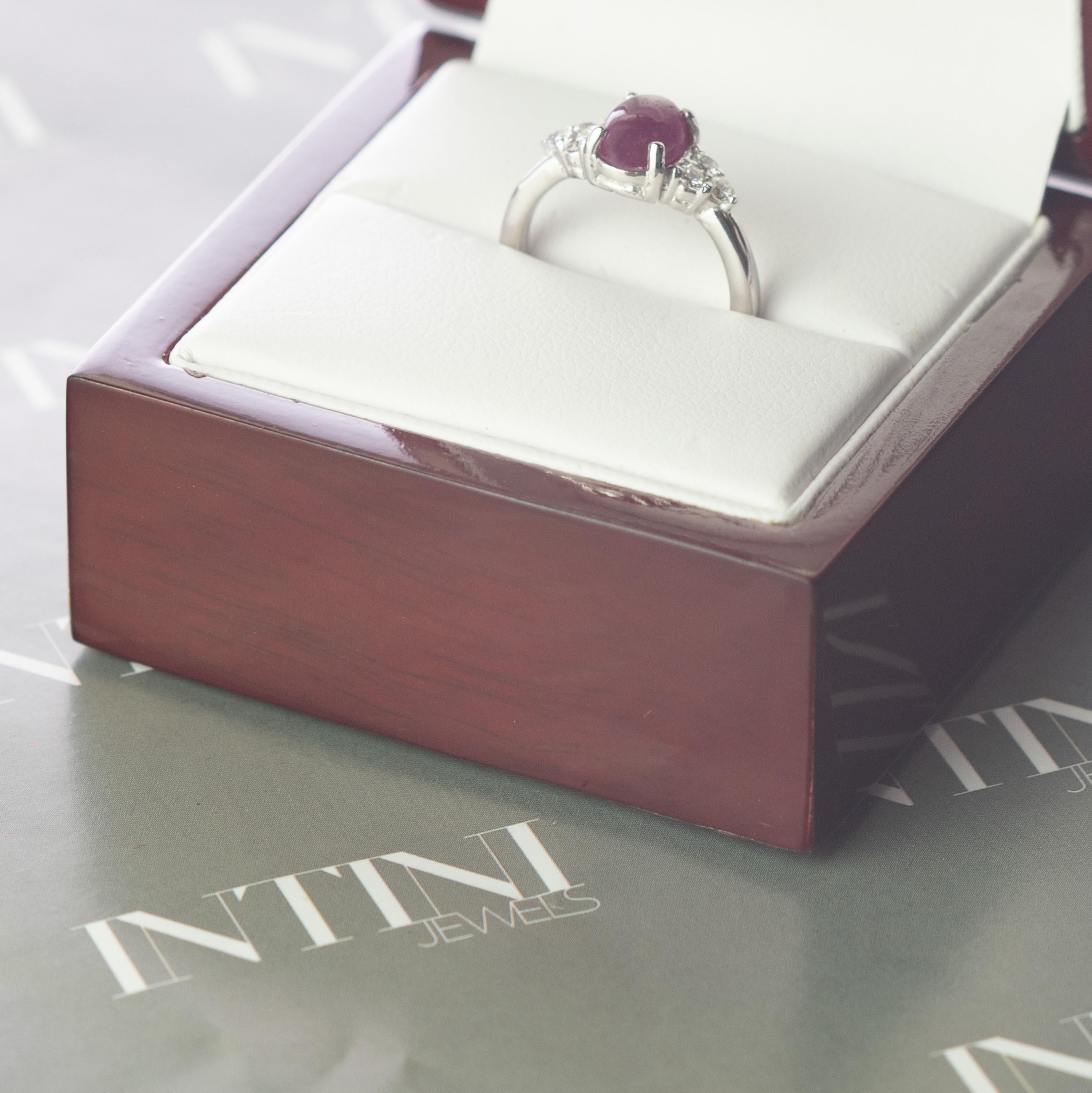 Oval Cut Intini Jewels Ruby Oval Diamonds 18 Karat White Gold Romantic Love Victoria Ring For Sale