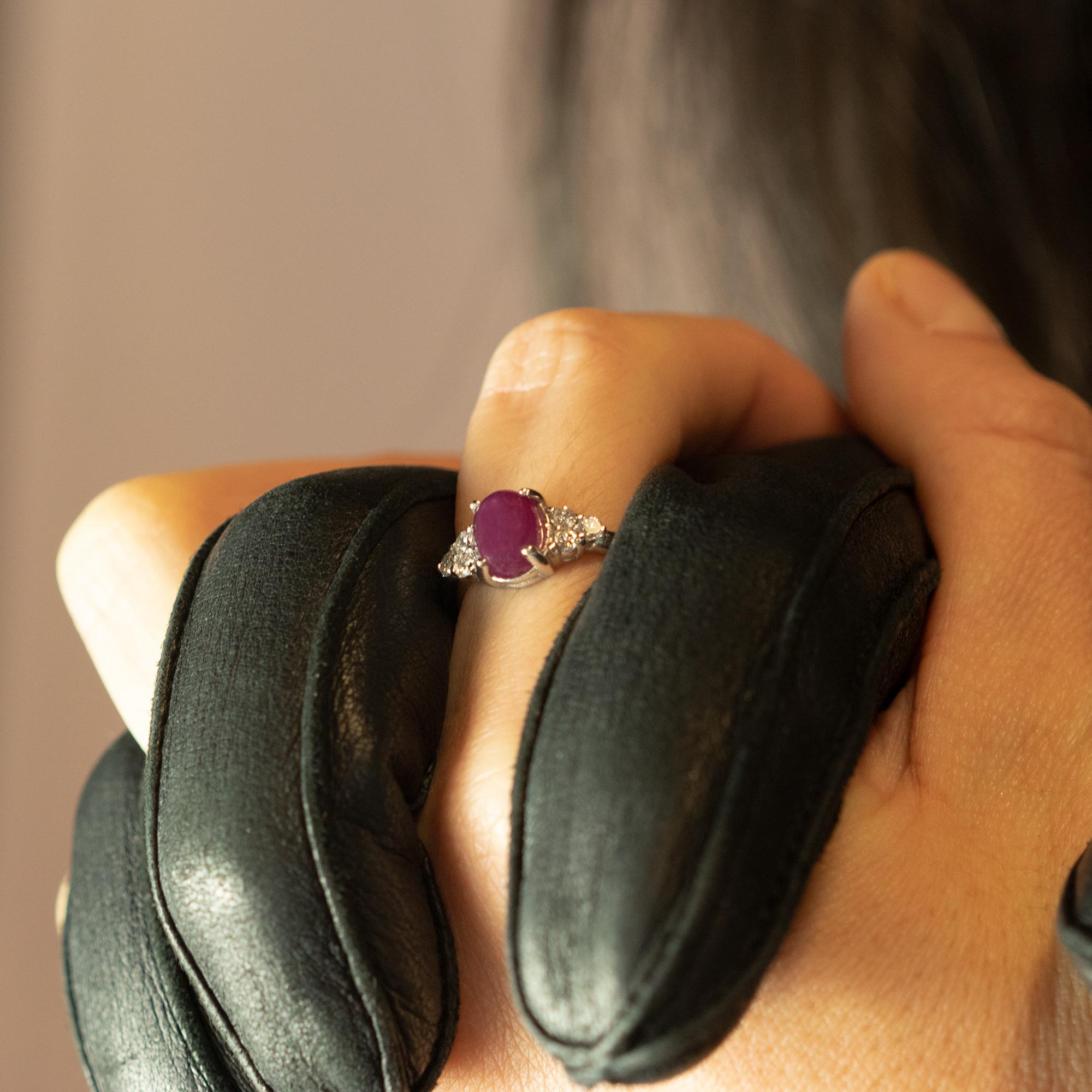 Intini Jewels Ruby Oval Diamonds 18 Karat White Gold Romantic Love Victoria Ring For Sale 3