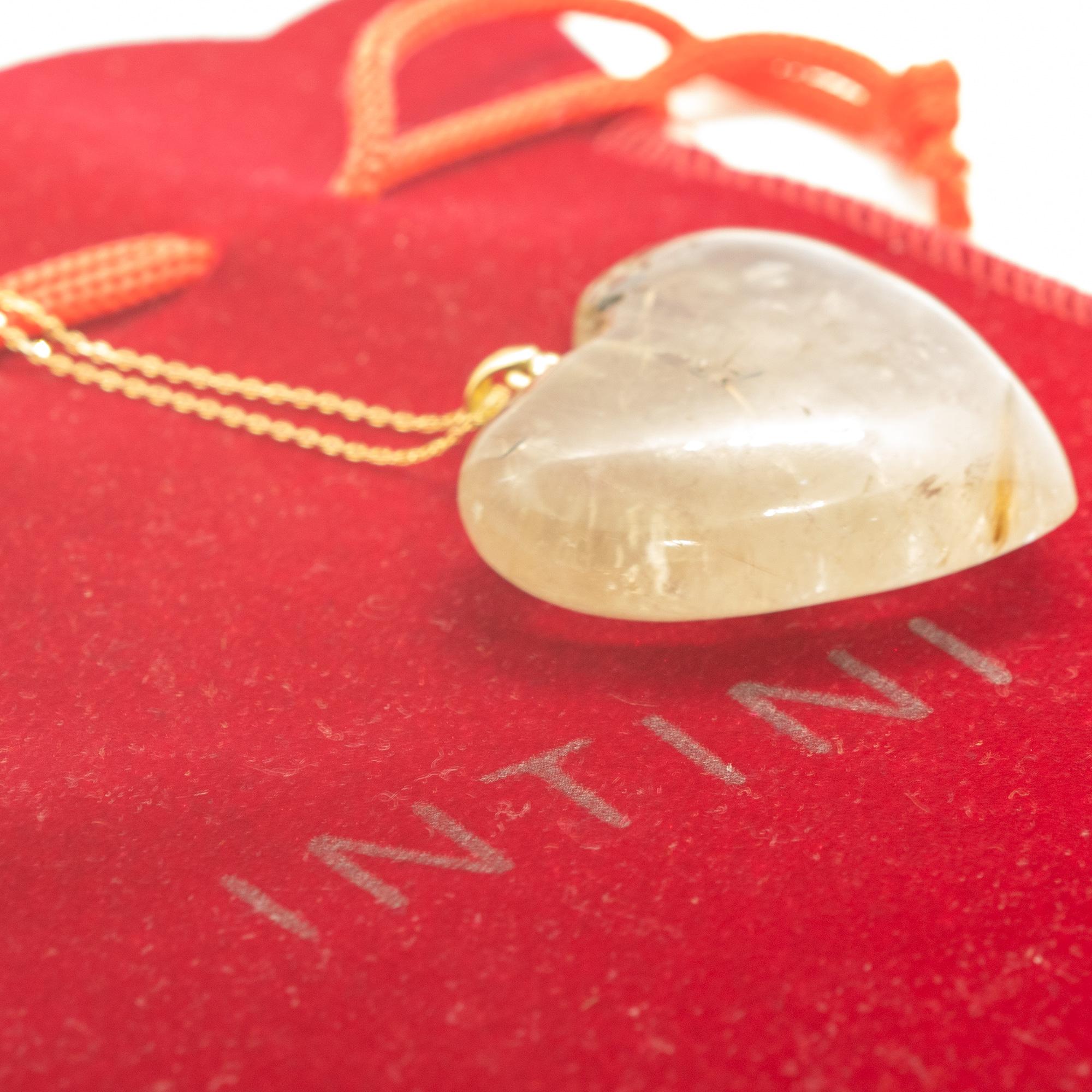 Art Nouveau Intini Jewels Rutilated Quartz Heart 18K Yellow Gold Chain Romantic Necklace For Sale