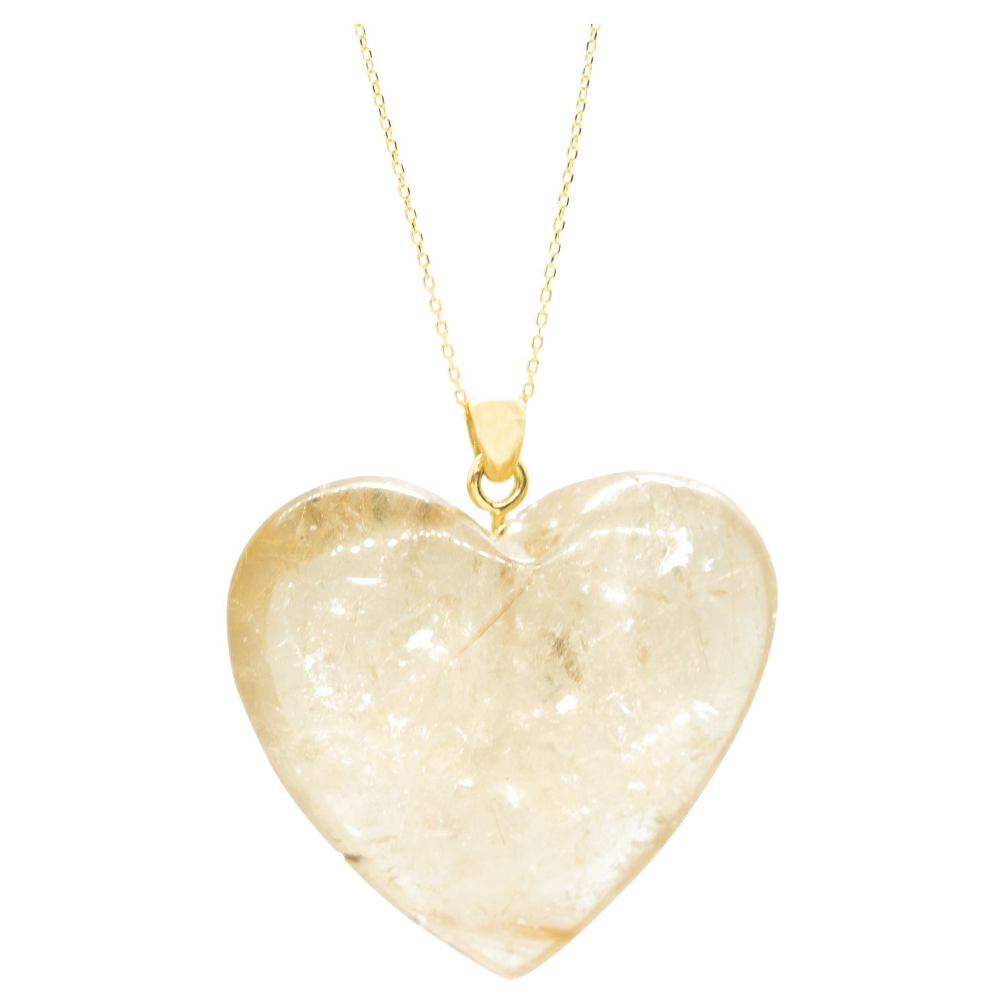 Intini Jewels Rutilated Quartz Heart 18K Yellow Gold Chain Romantic Necklace For Sale