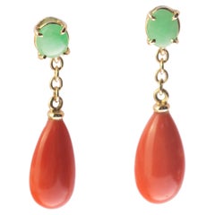 Intini Jewels Salmon Coral Tear Jade 18 Karat Gold Chic Drop Earrings