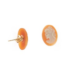 Intini Jewels Sardonic Shell Cammeo 14 Karat Gold Stud Chic Cocktail Earrings