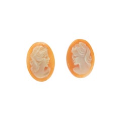 Intini Jewels Sardonic Shell Cammeo 18 Karat Gold Stud Chic Cocktail Earrings
