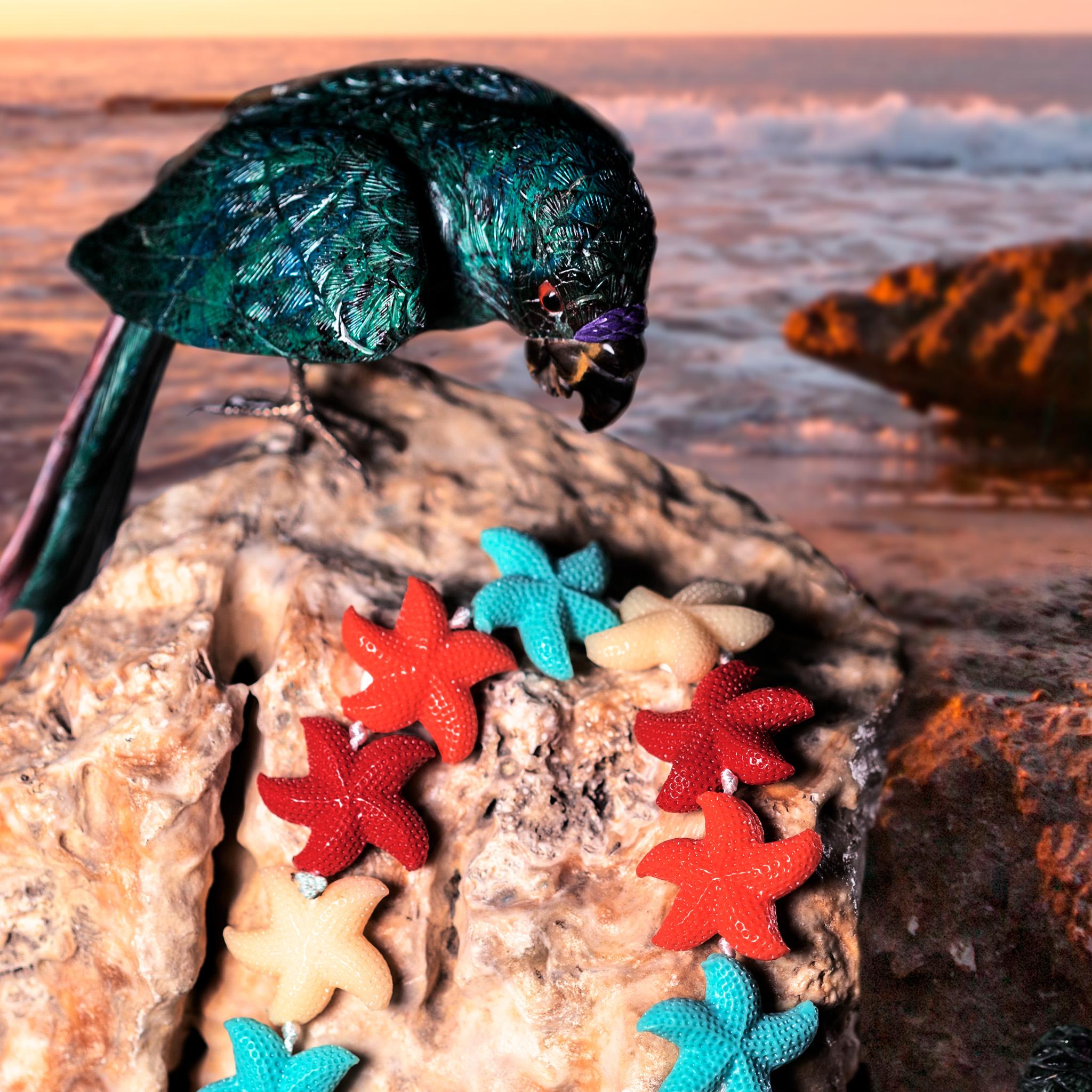 Art Nouveau Intini Jewels Stella di Mare Estate Rosa Resine Colorate Gioiosa Collana da Spiaggia Boho in vendita