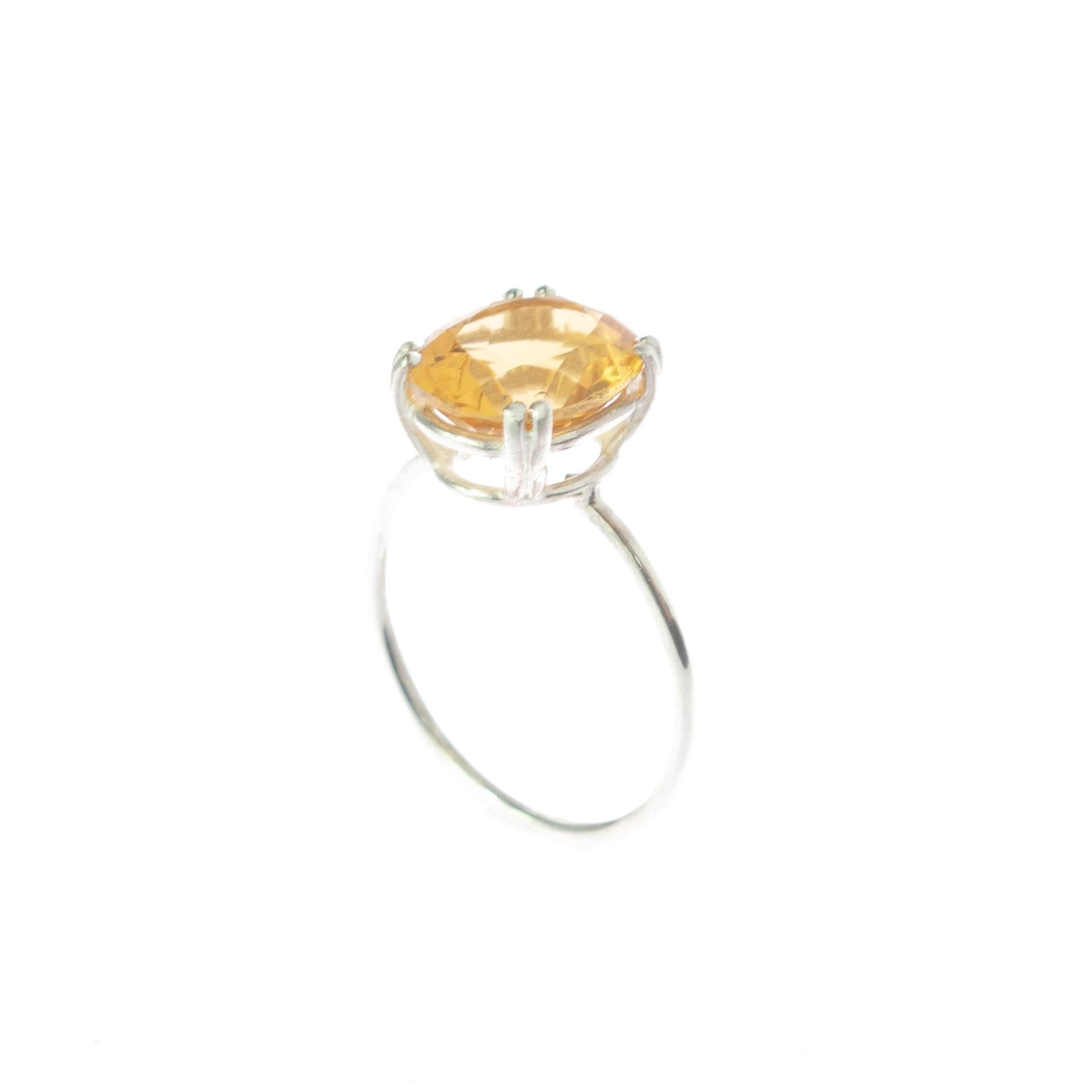 Intini Jewels Anillo Moderno de Cóctel de Plata 925 Amarillo Ovalado de Cuarzo Citrino en venta 2