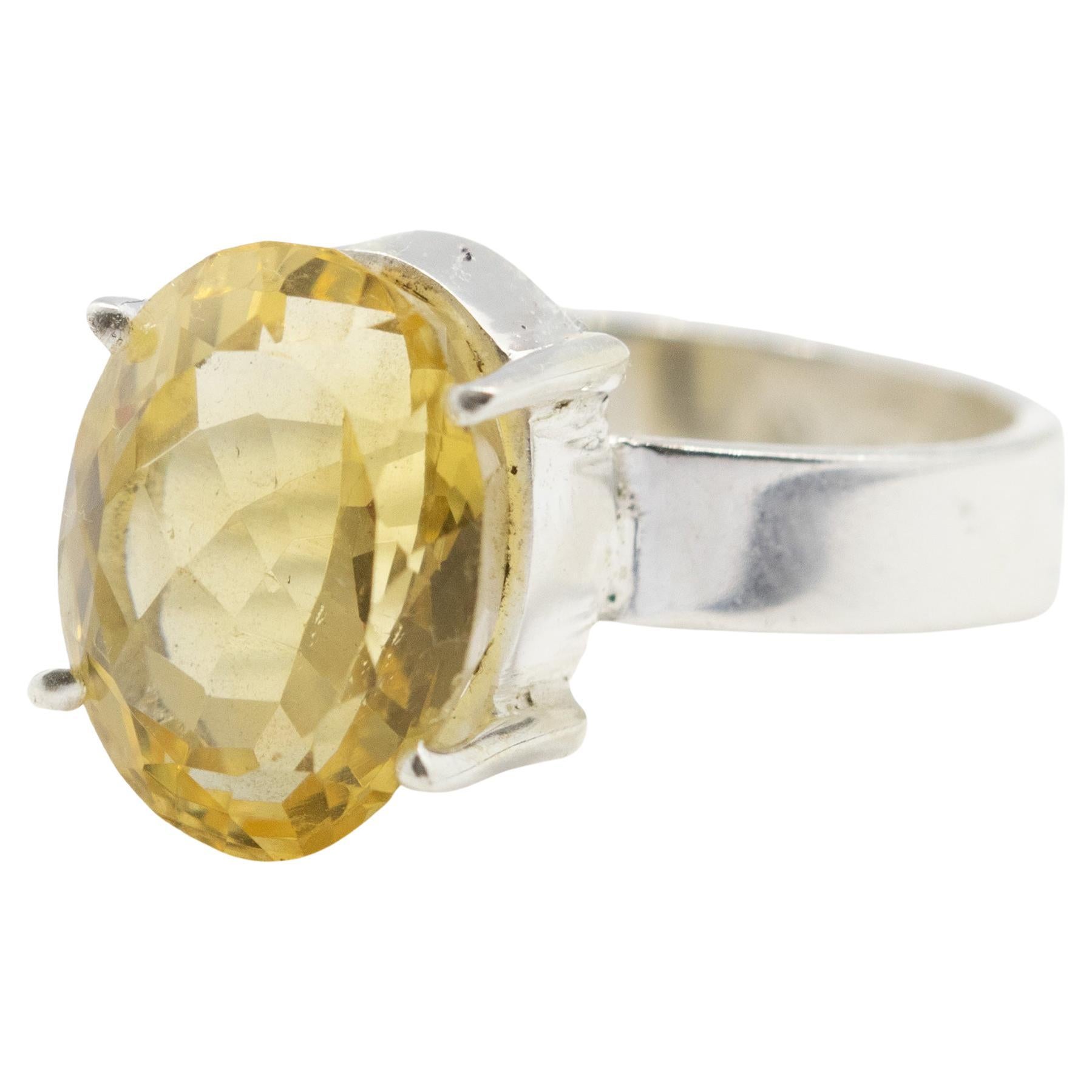 Intini Jewels Argento 925 Giallo Ovale Quarzo Citrino Cocktail Anello Moderno