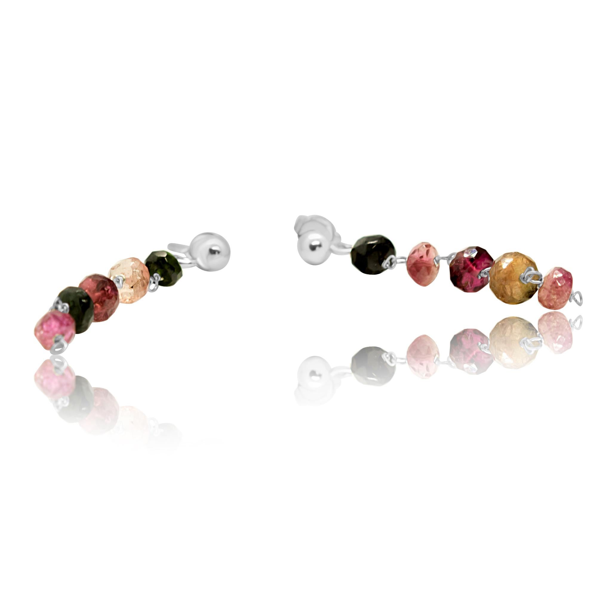 Taglio rotondo Intini Jewels Catena d'argento Tormalina Rondelles Goccia Chic Dangle Italia Orecchini in vendita