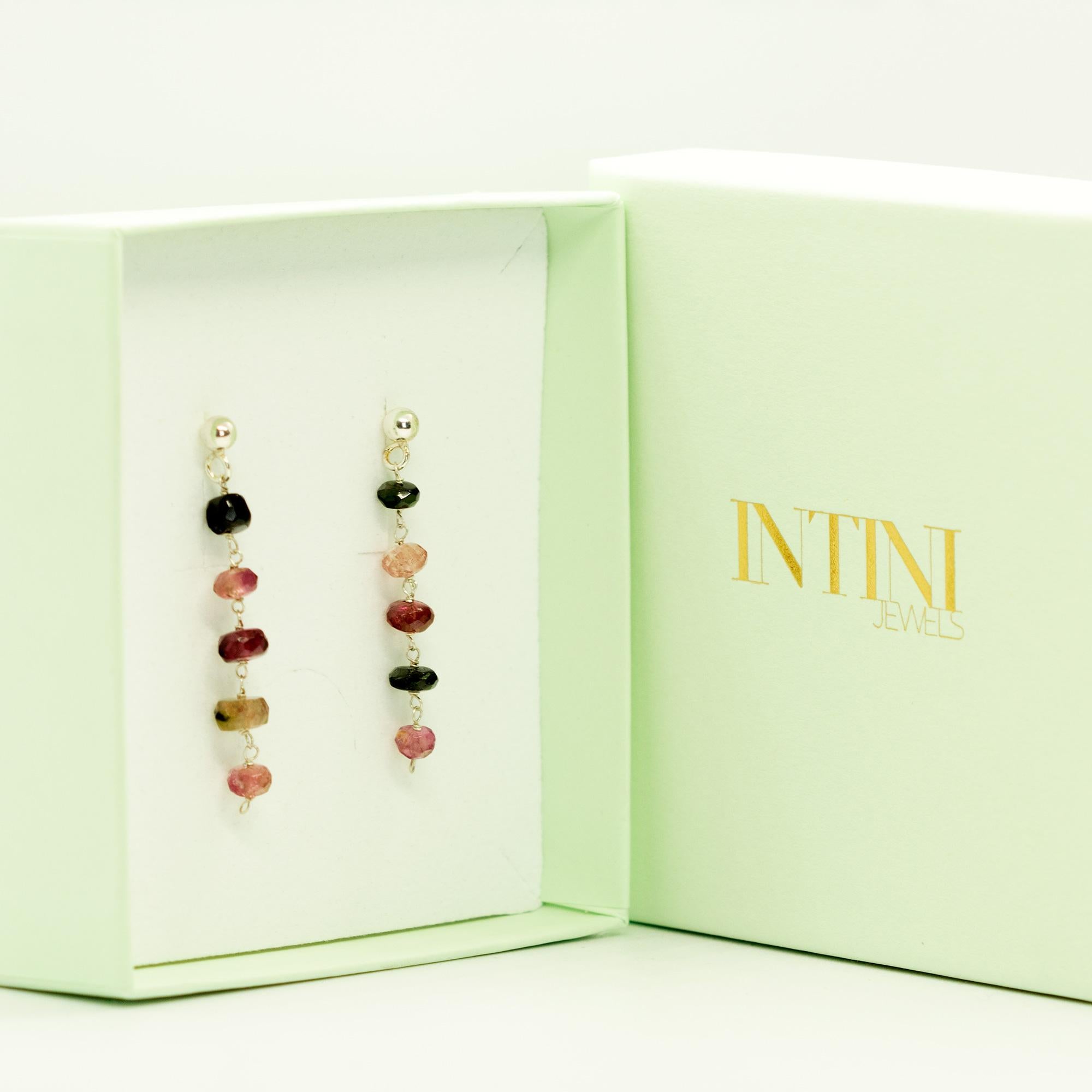 Intini Jewels Catena d'argento Tormalina Rondelles Goccia Chic Dangle Italia Orecchini in vendita 1