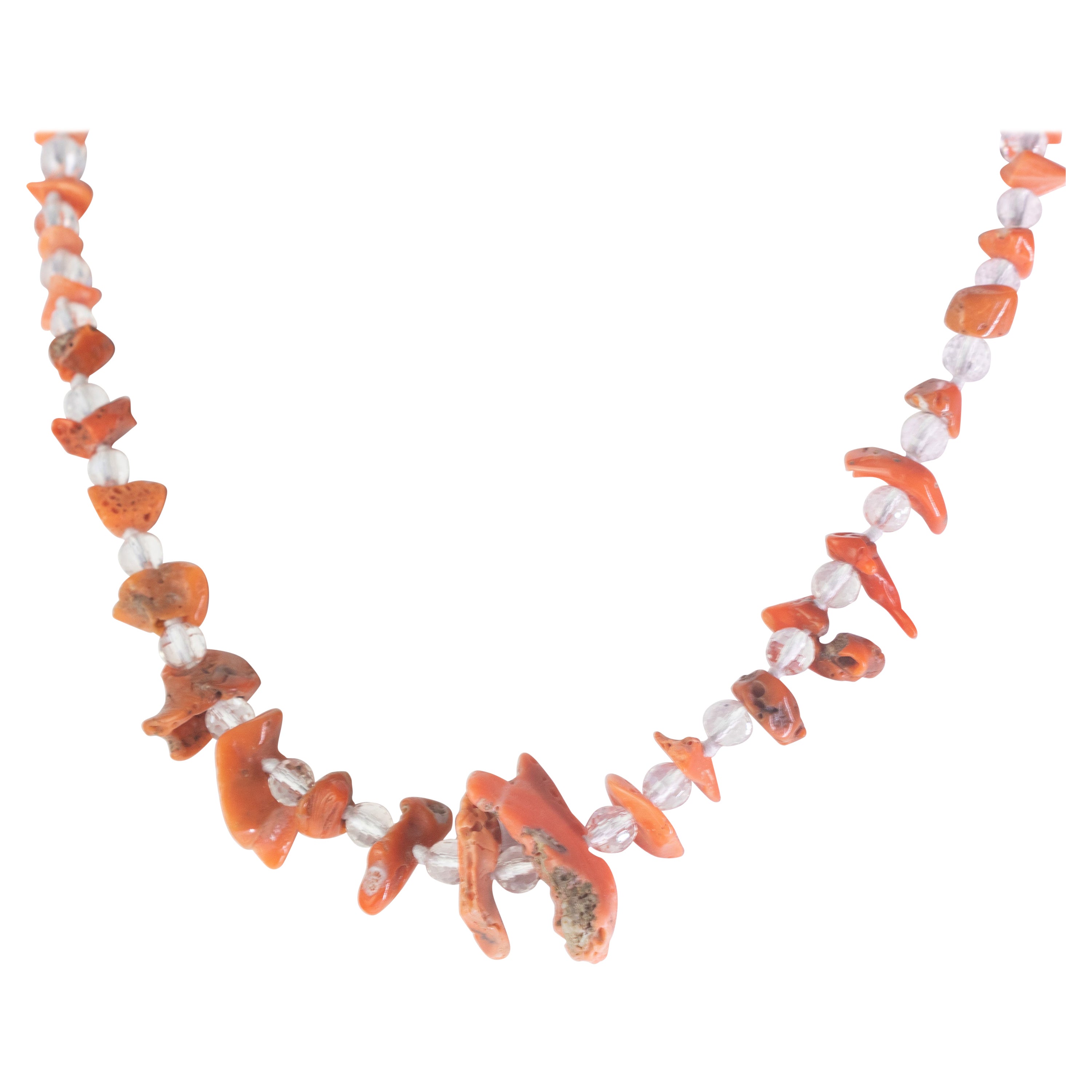 Intini Jewels Collana in argento, cristallo di rocca e corallo naturale, fatta a mano.