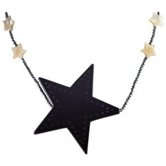 Intini Jewels Stars Mother of Pearl Agate Hematite 14 Karat Gold Chain Necklace