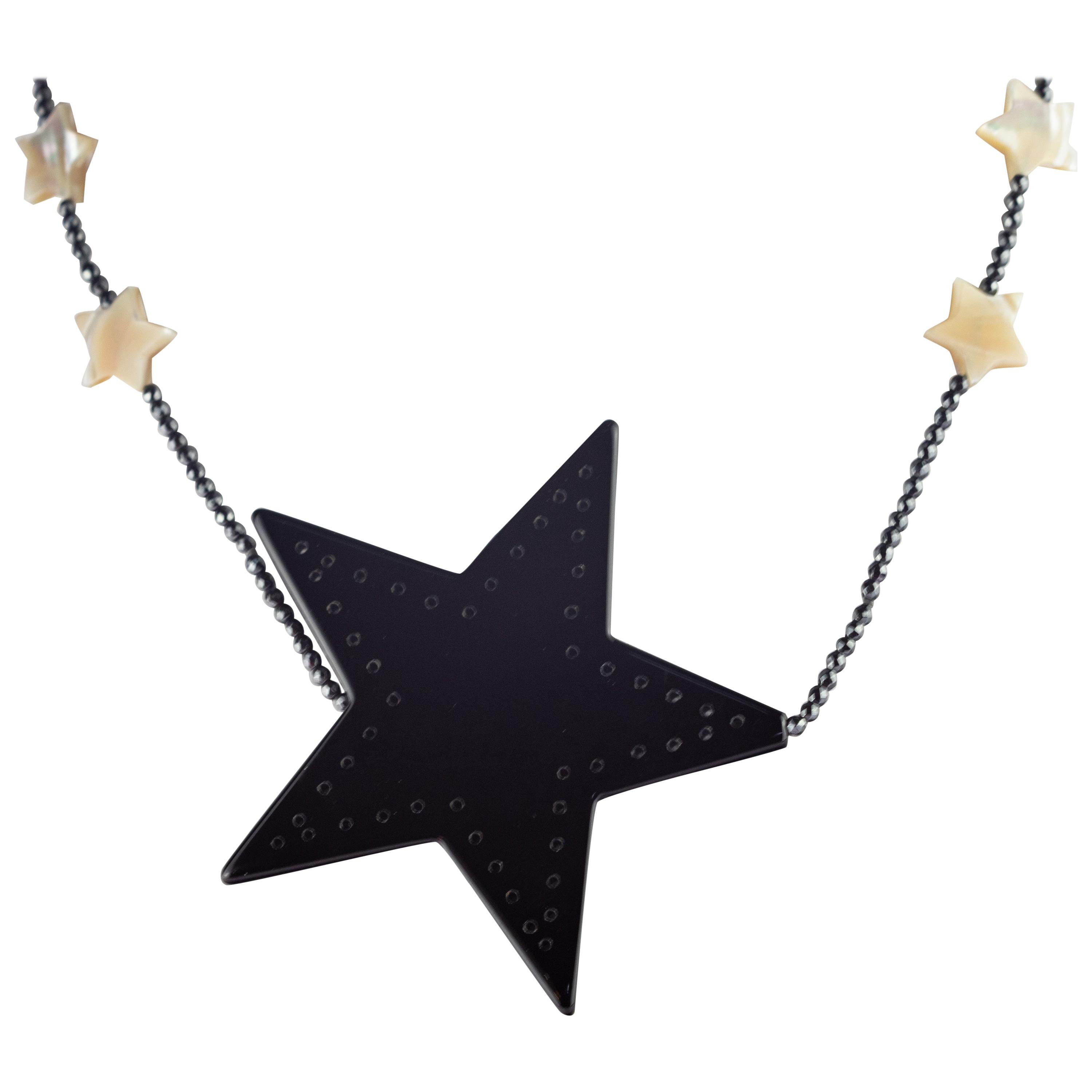 Collar de cadena de oro de 18 kilates Intini Jewels Estrellas Madreperla Ágata Hematites