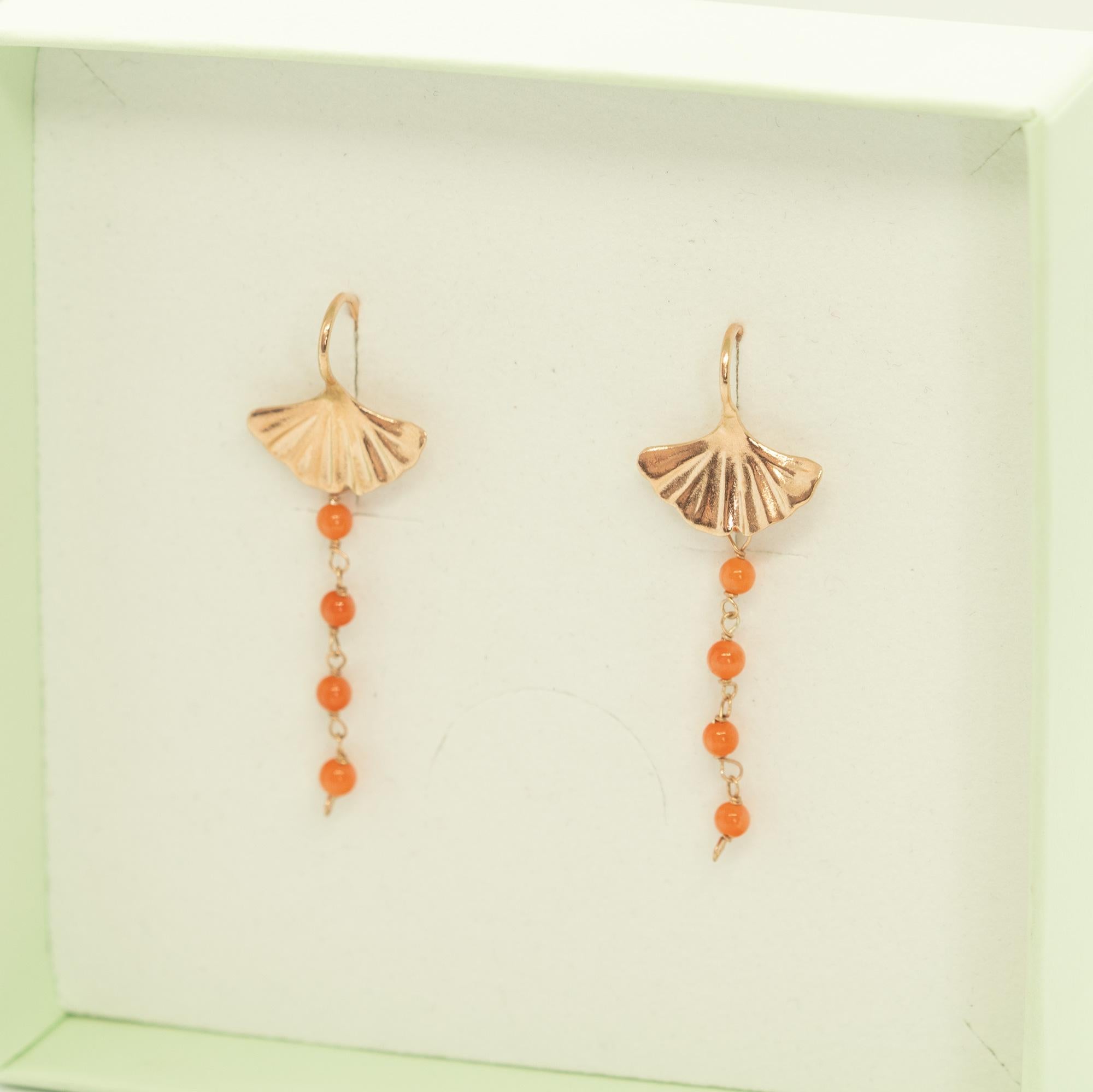 Intini Jewels Sterling Pink Silver Shell Shape Dangle Summer Chic Coral Earrings In New Condition For Sale In Milano, IT