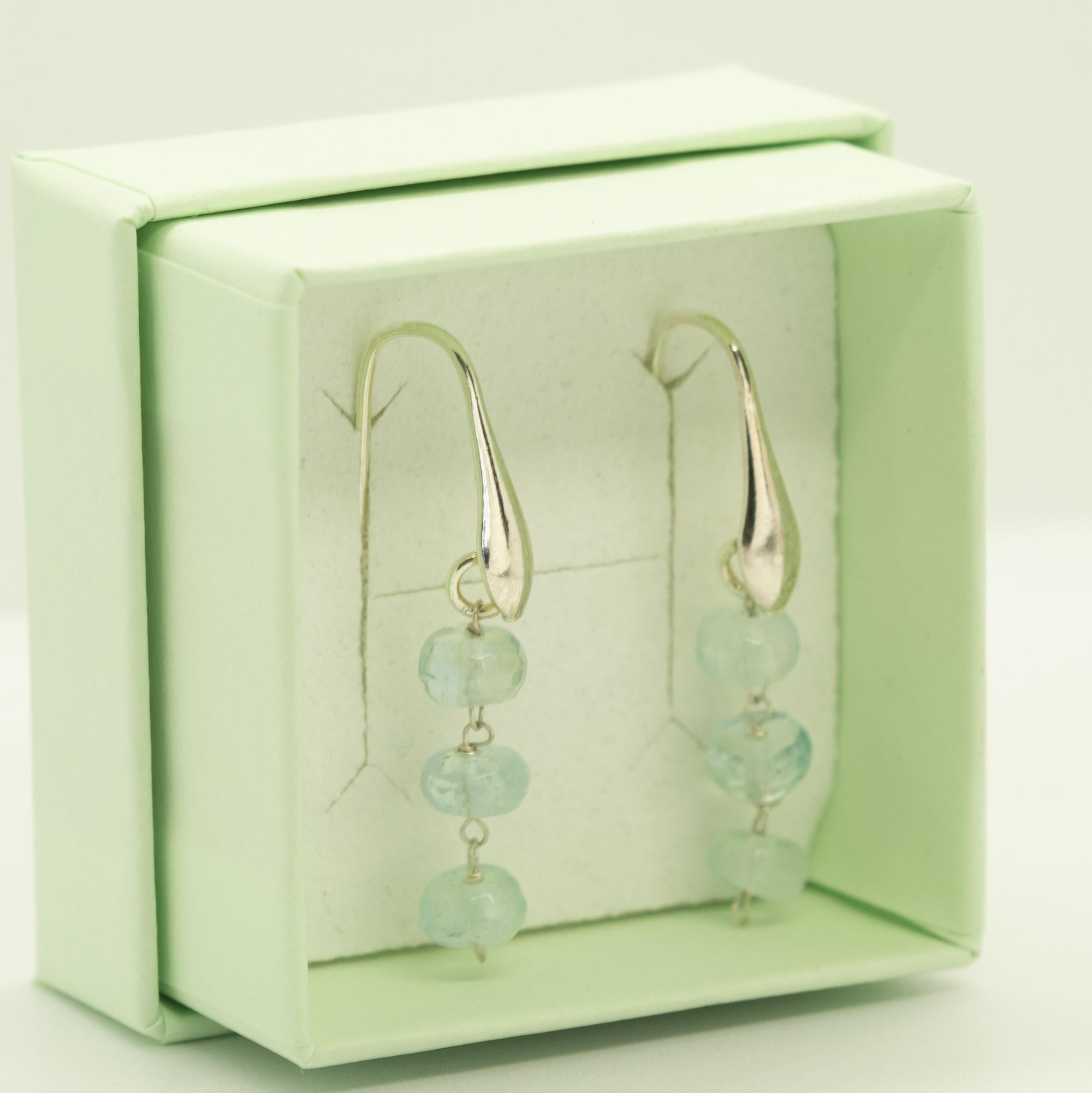 Donna Intini Jewels Orecchini da cocktail fatti a mano in argento 925 con rondelle di acquamarina in vendita