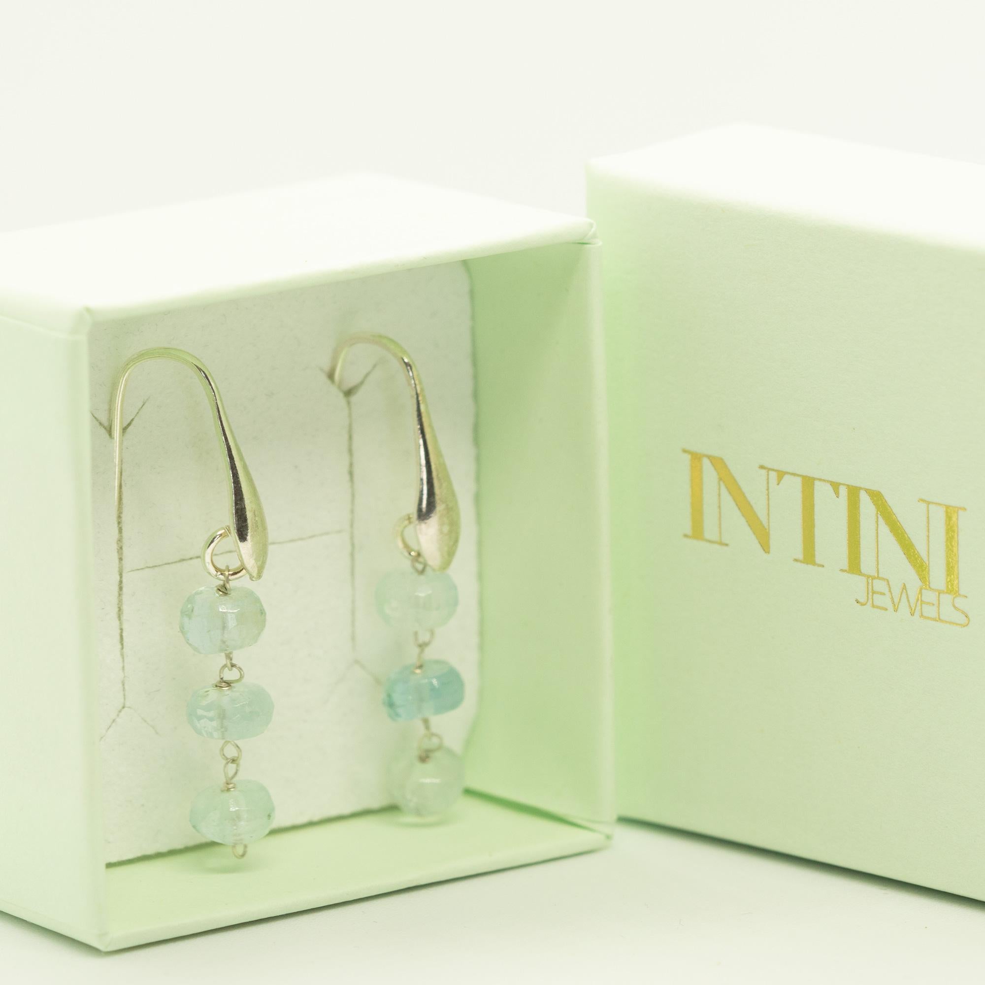 Intini Jewels Orecchini da cocktail fatti a mano in argento 925 con rondelle di acquamarina in vendita 1