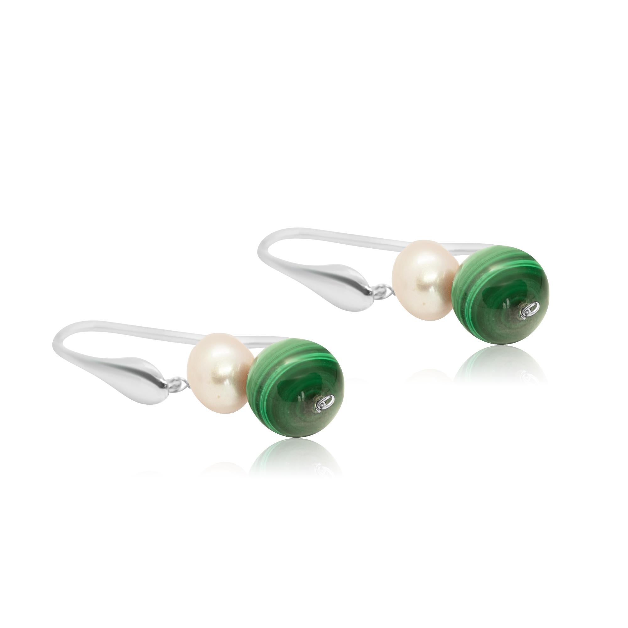 Art Nouveau Intini Jewels - Perle di malachite in argento Sterling - Orecchini a pendente da cocktail fatti a mano in vendita
