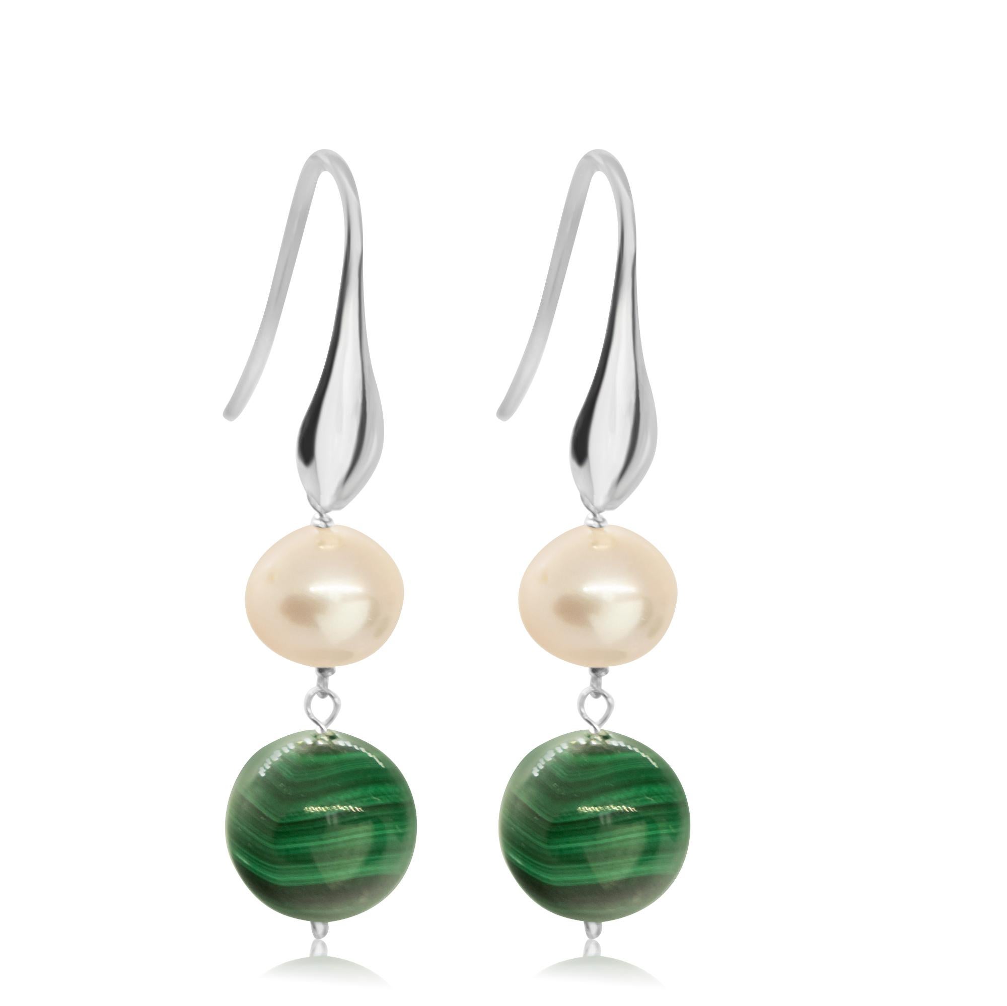 Taglio misto Intini Jewels - Perle di malachite in argento Sterling - Orecchini a pendente da cocktail fatti a mano in vendita