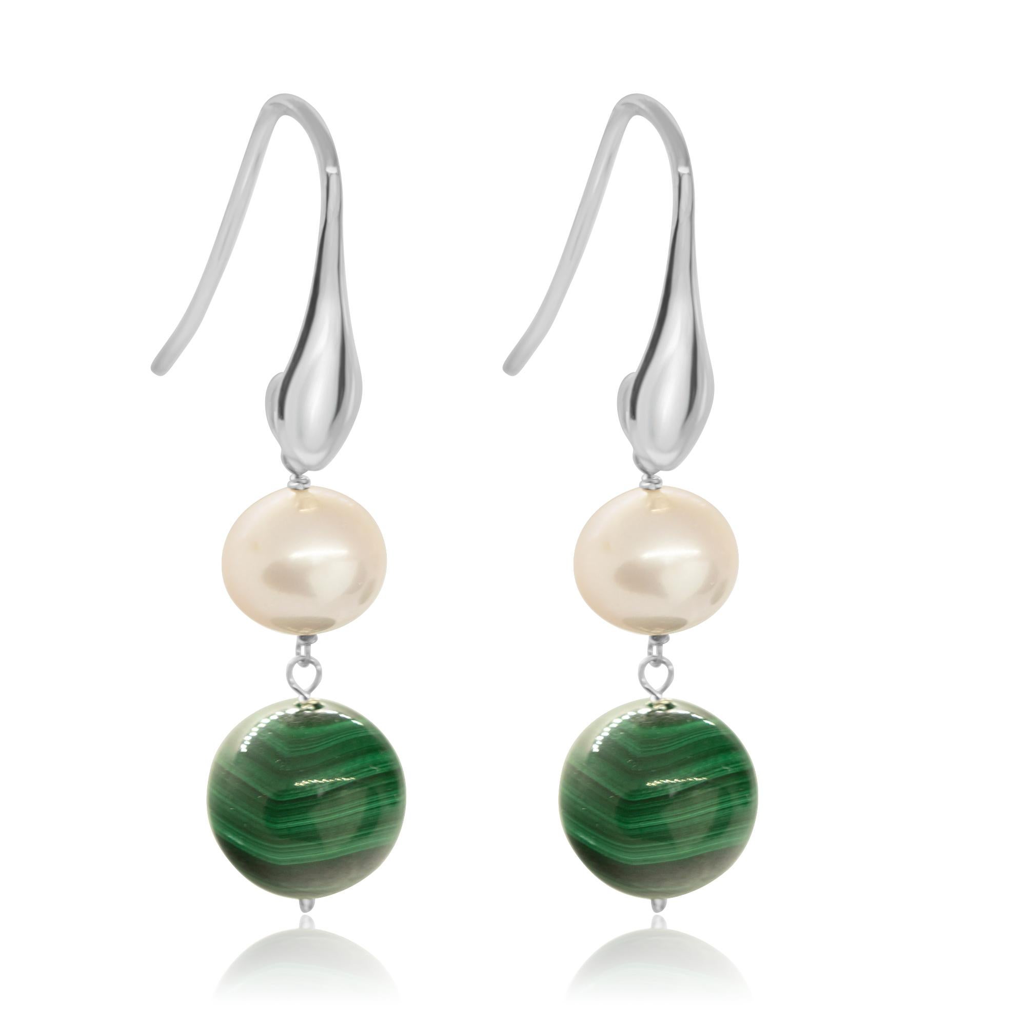 Intini Jewels - Perle di malachite in argento Sterling - Orecchini a pendente da cocktail fatti a mano In condizioni Nuovo in vendita a Milano, IT