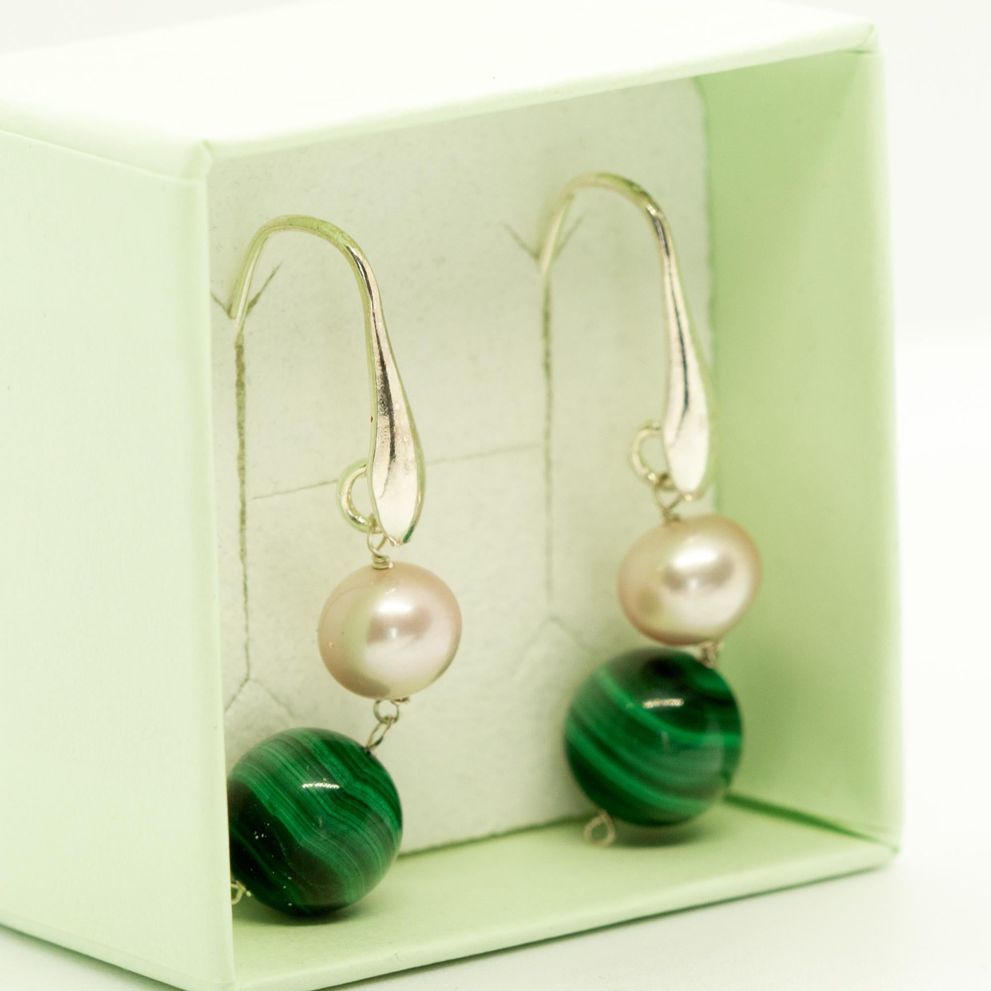 Intini Jewels - Perle di malachite in argento Sterling - Orecchini a pendente da cocktail fatti a mano in vendita 1
