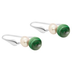 Intini Jewels Sterling Silver Malachite Pearls Handmade Cocktail Dangle Earrings