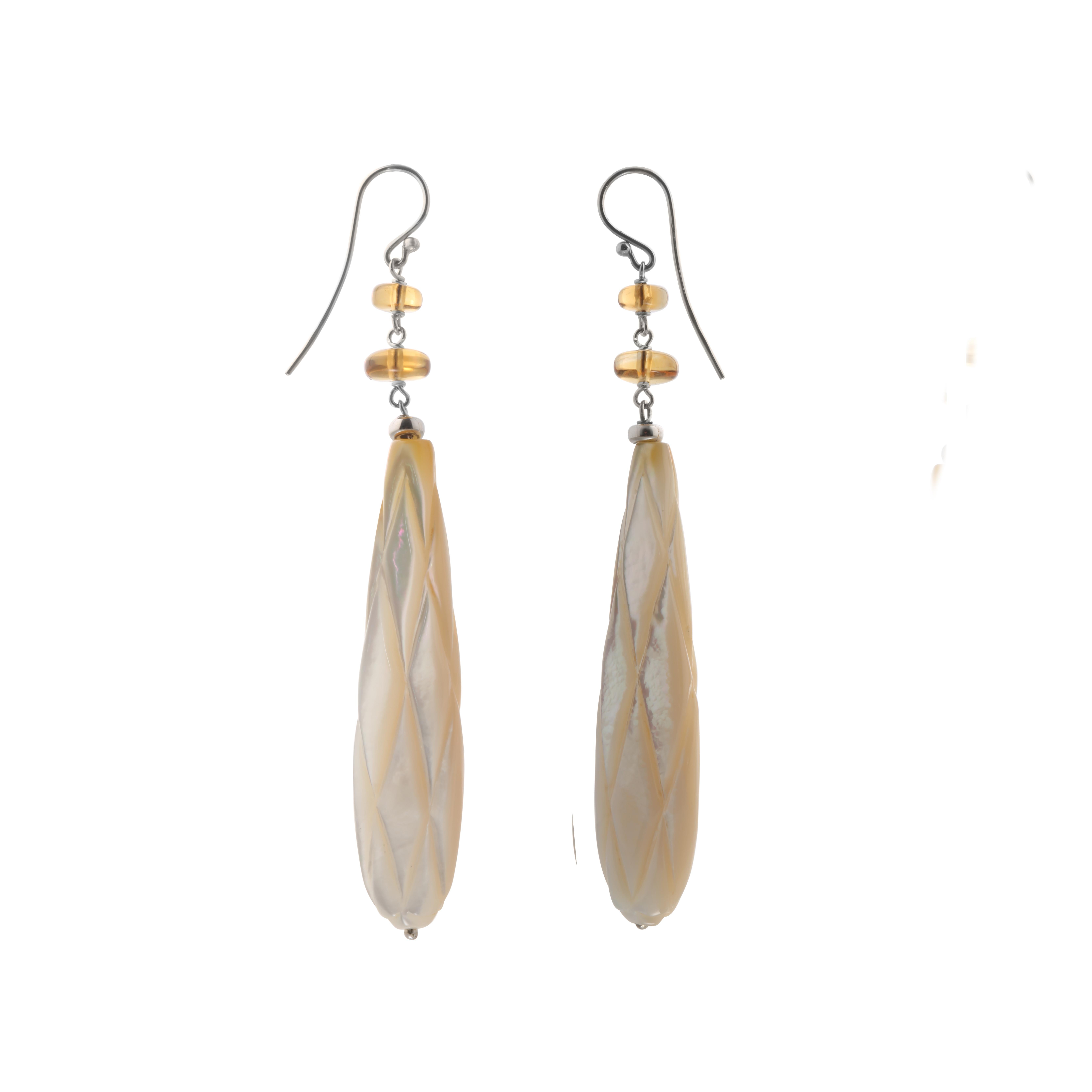 Taglio misto Intini Jewels Orecchini in argento Sterling Madreperla Quarzo Citrino Chic Deco in vendita