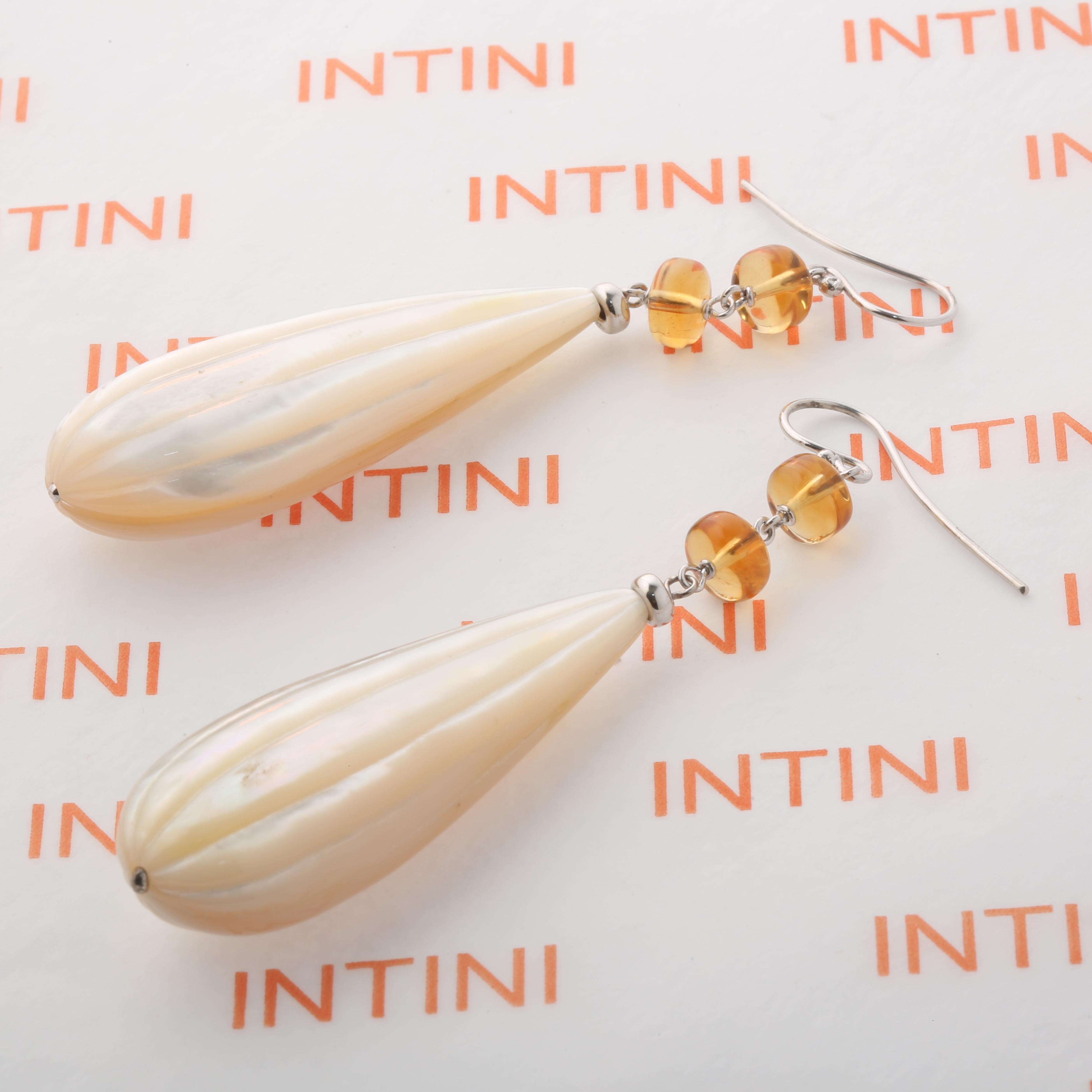 Taglio misto Intini Jewels Orecchini in argento Sterling Madreperla Quarzo Citrino Chic Deco in vendita