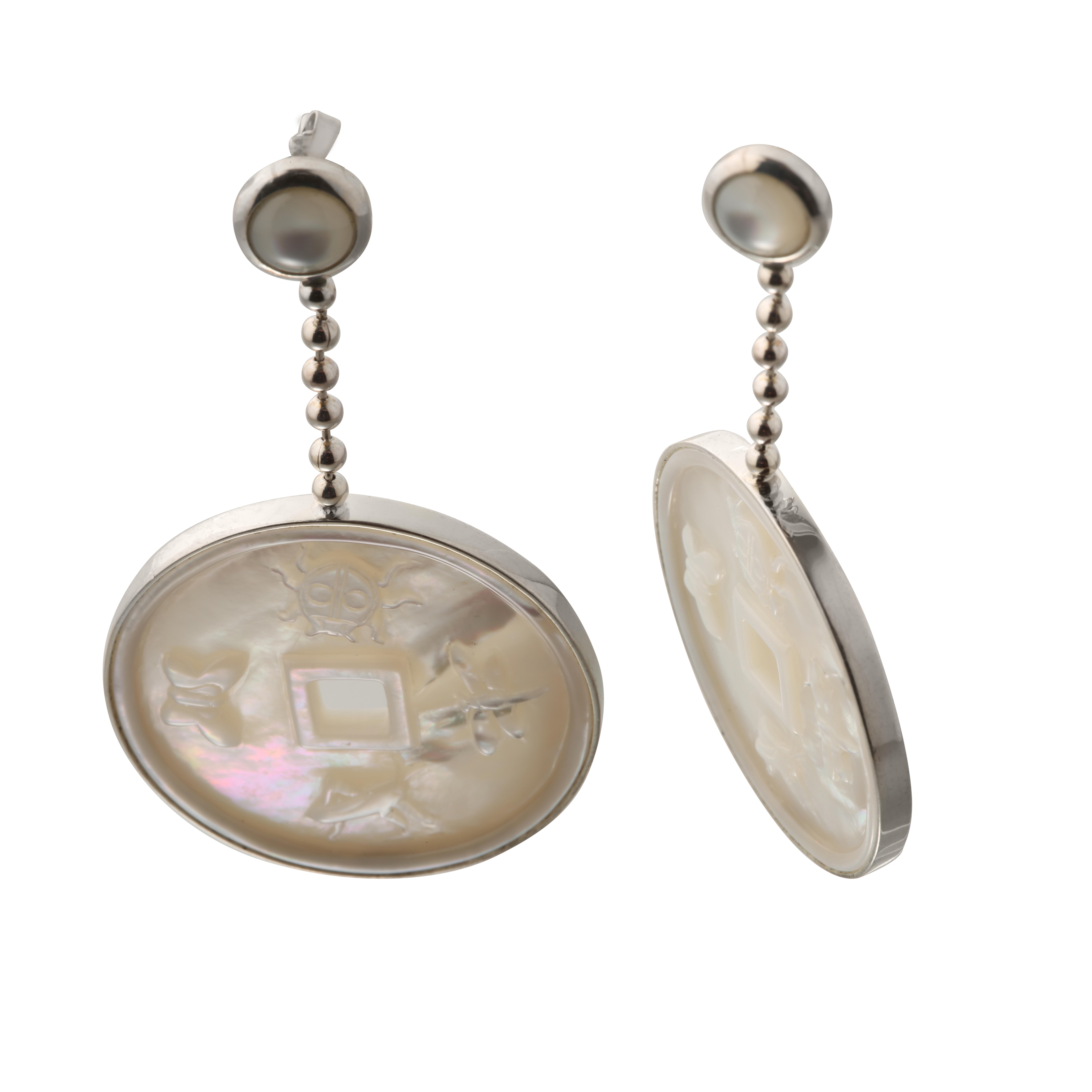 Moderno Intini Jewels Orecchini in argento Sterling Madreperla Perle Chic Deco in vendita