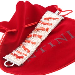 Intini Jewels Sterling Silver Rock Crystal Coral Woven Clamper Beaded Bracelet
