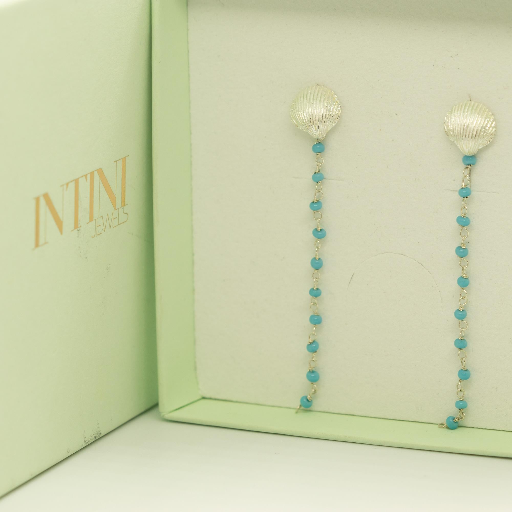 Intini Jewels - Orecchini in argento sterling a forma di conchiglia con penzoloni in turchese estivo e chic In condizioni Nuovo in vendita a Milano, IT